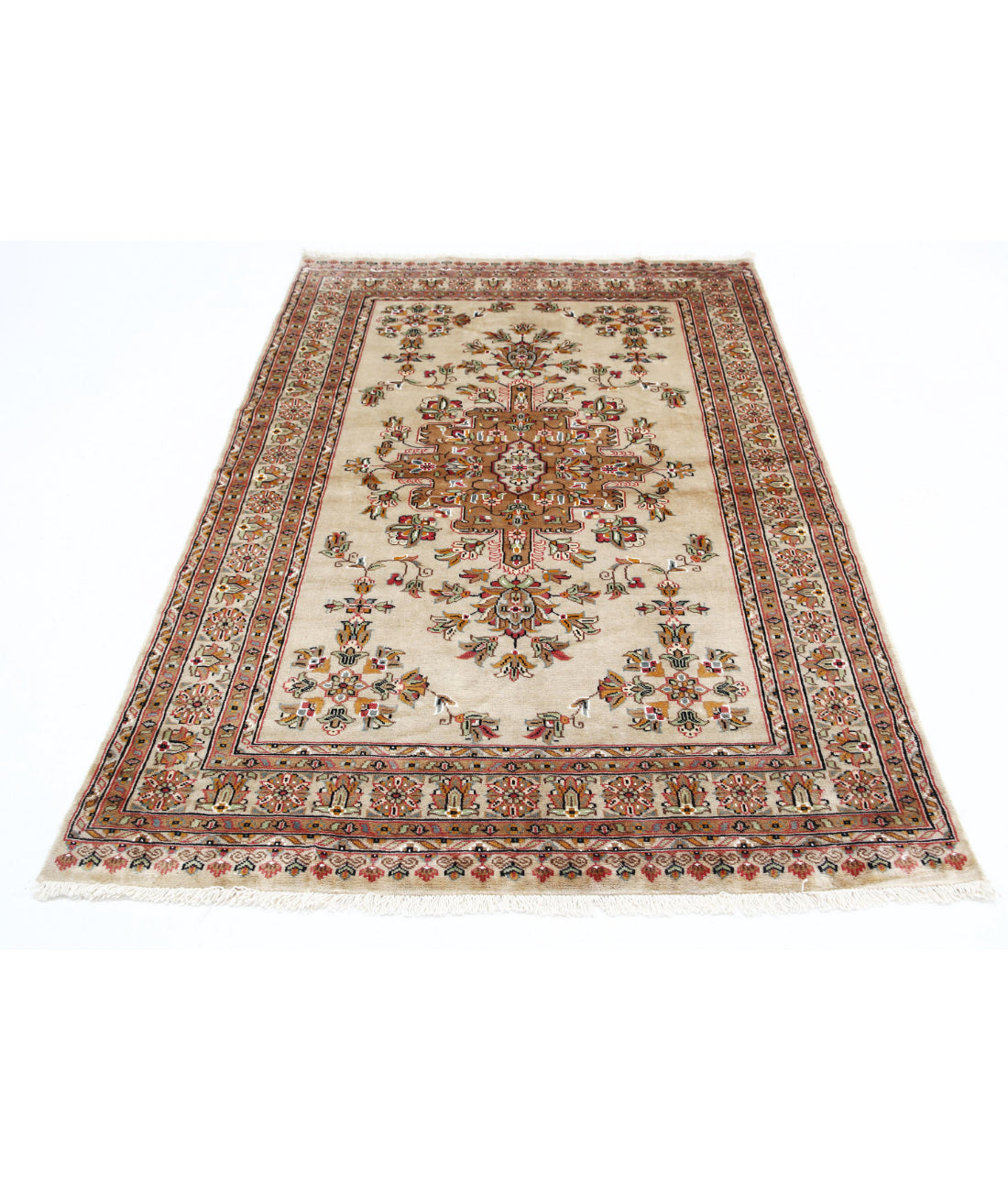 Hand Knotted Tribal Jaldar Fine Wool & Silk Rug - 4'6'' x 6'8'' 4'6'' x 6'8'' (135 X 200) / Ivory / Ivory