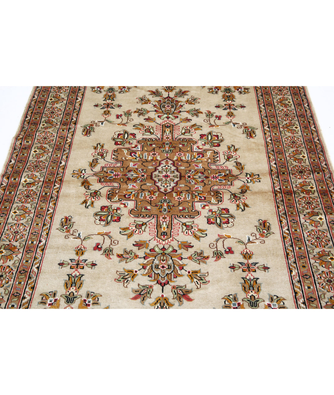 Hand Knotted Tribal Jaldar Fine Wool & Silk Rug - 4'6'' x 6'8'' 4'6'' x 6'8'' (135 X 200) / Ivory / Ivory