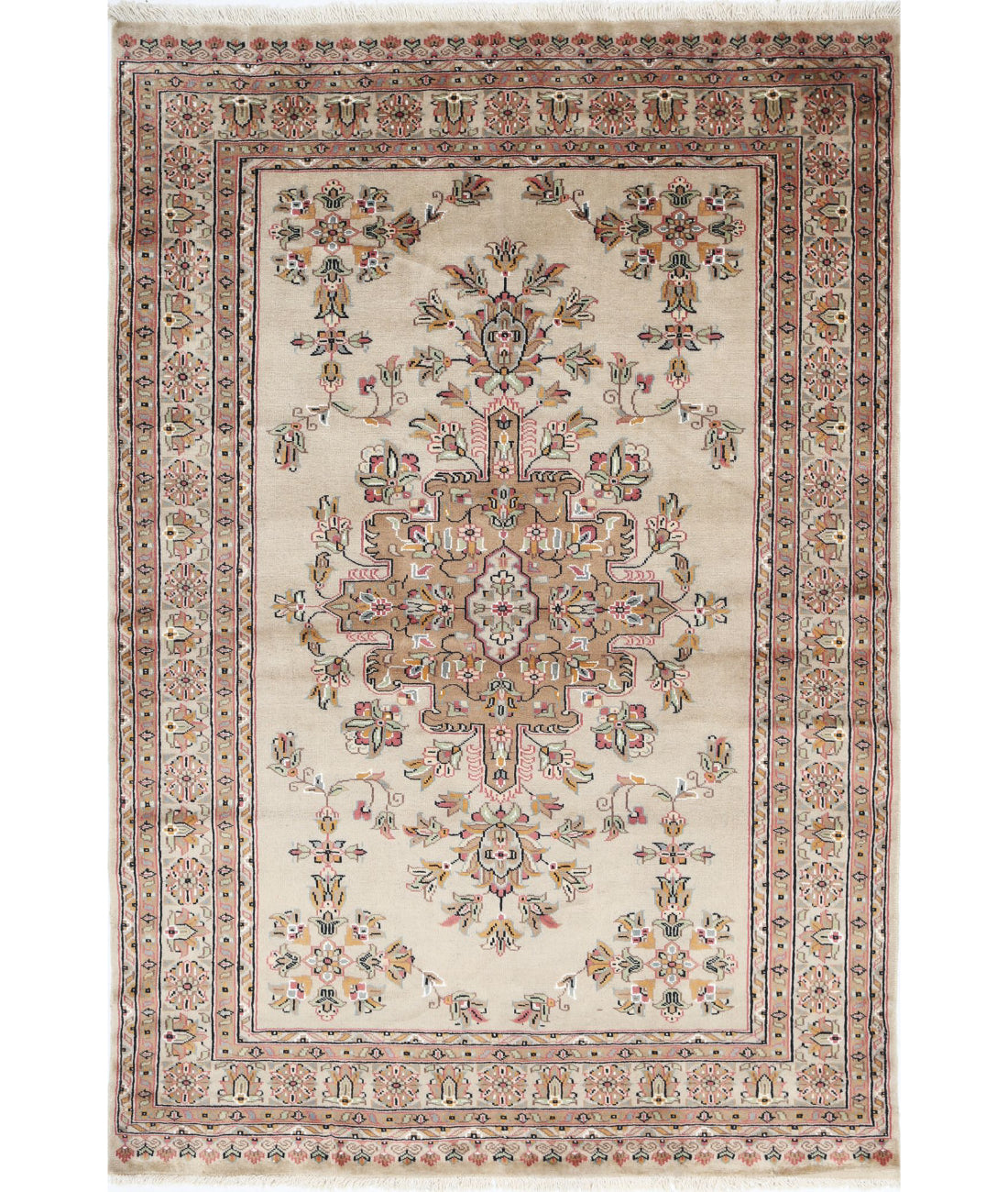 Hand Knotted Tribal Jaldar Fine Wool & Silk Rug - 4'6'' x 6'8''