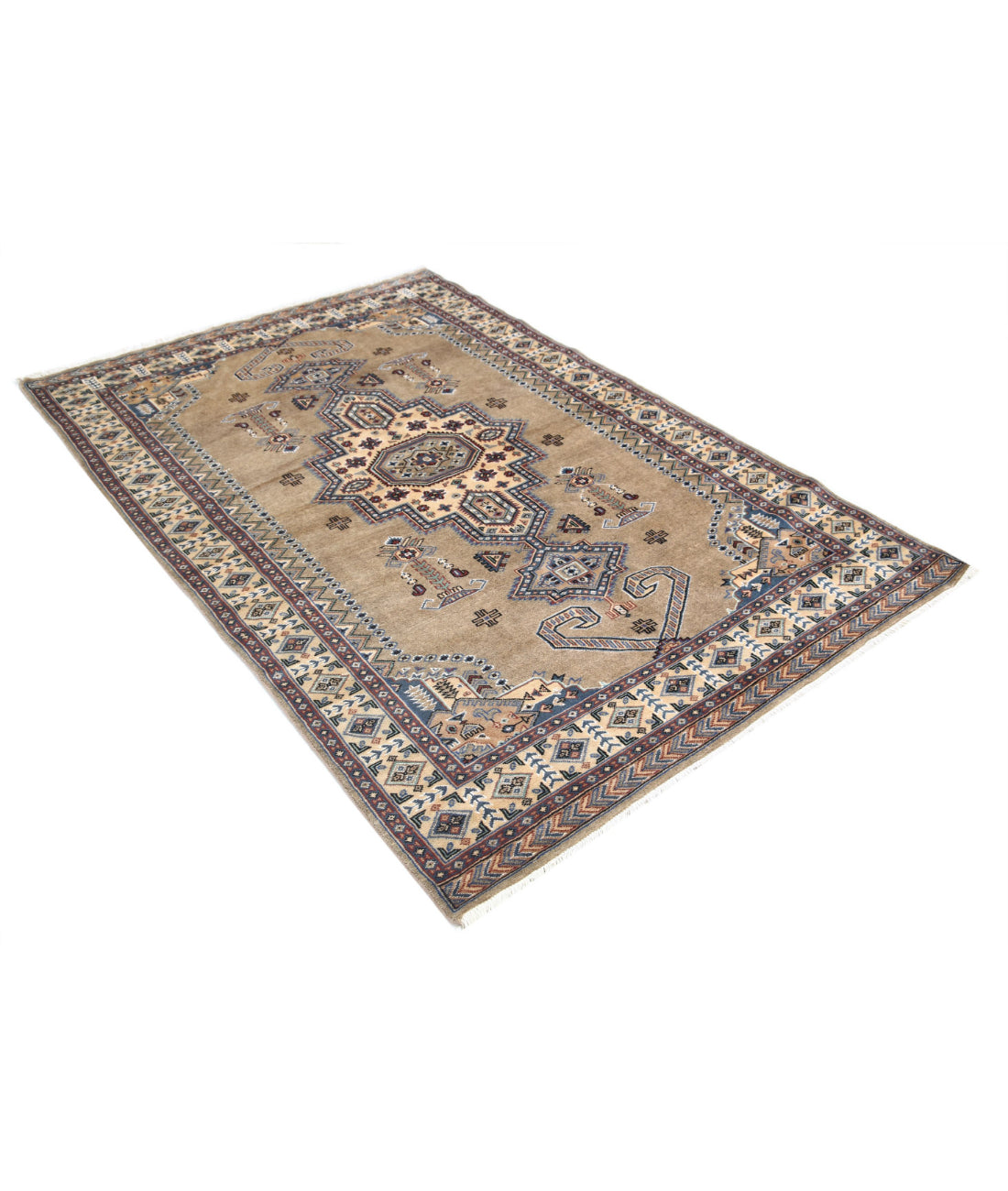 Hand Knotted Tribal Jaldar Fine Wool & Silk Rug - 4'6'' x 6'9'' 4'6'' x 6'9'' (135 X 203) / Brown / Ivory