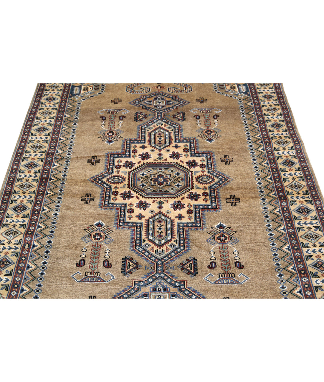 Hand Knotted Tribal Jaldar Fine Wool & Silk Rug - 4'6'' x 6'9'' 4'6'' x 6'9'' (135 X 203) / Brown / Ivory