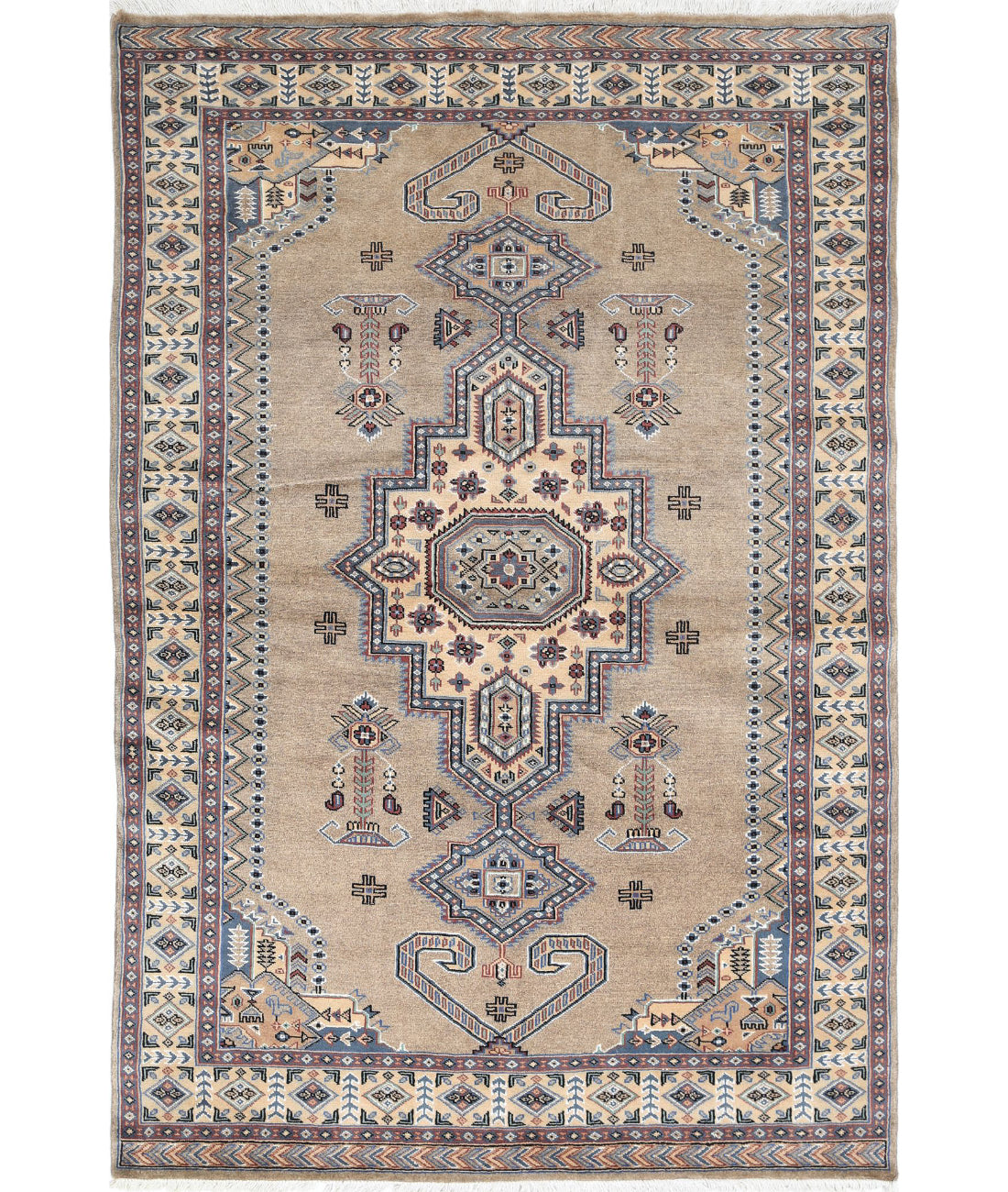 Hand Knotted Tribal Jaldar Fine Wool &amp; Silk Rug - 4&#39;6&#39;&#39; x 6&#39;9&#39;&#39; 4&#39;6&#39;&#39; x 6&#39;9&#39;&#39; (135 X 203) / Brown / Ivory