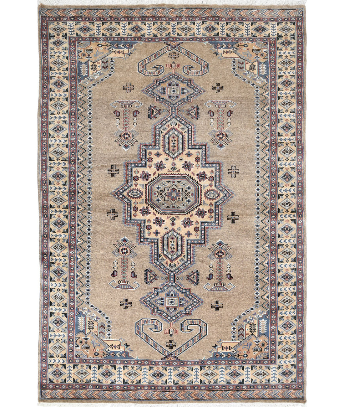 Hand Knotted Tribal Jaldar Fine Wool & Silk Rug - 4'6'' x 6'9''