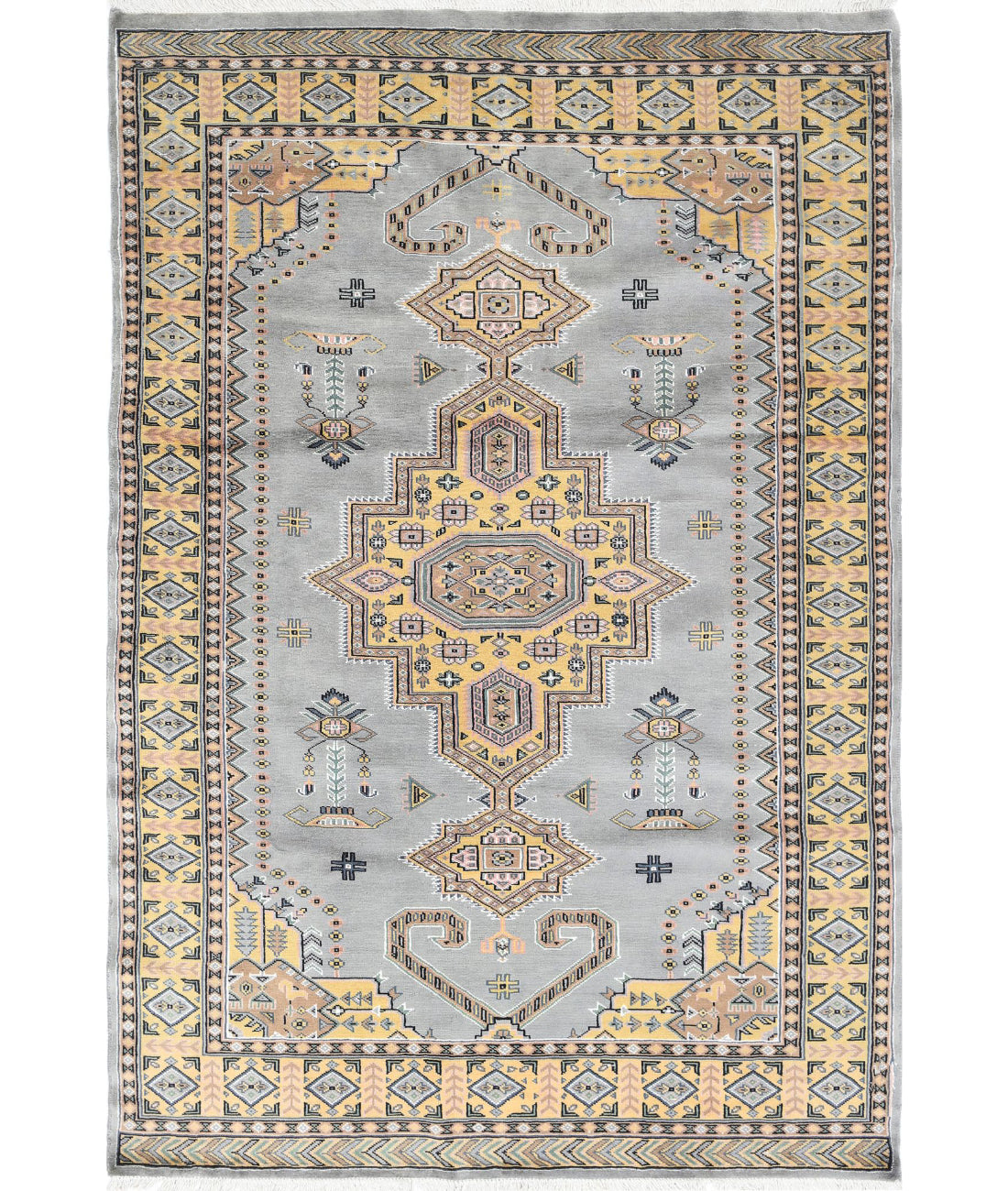 Hand Knotted Tribal Jaldar Fine Wool & Silk Rug - 4'6'' x 6'7''