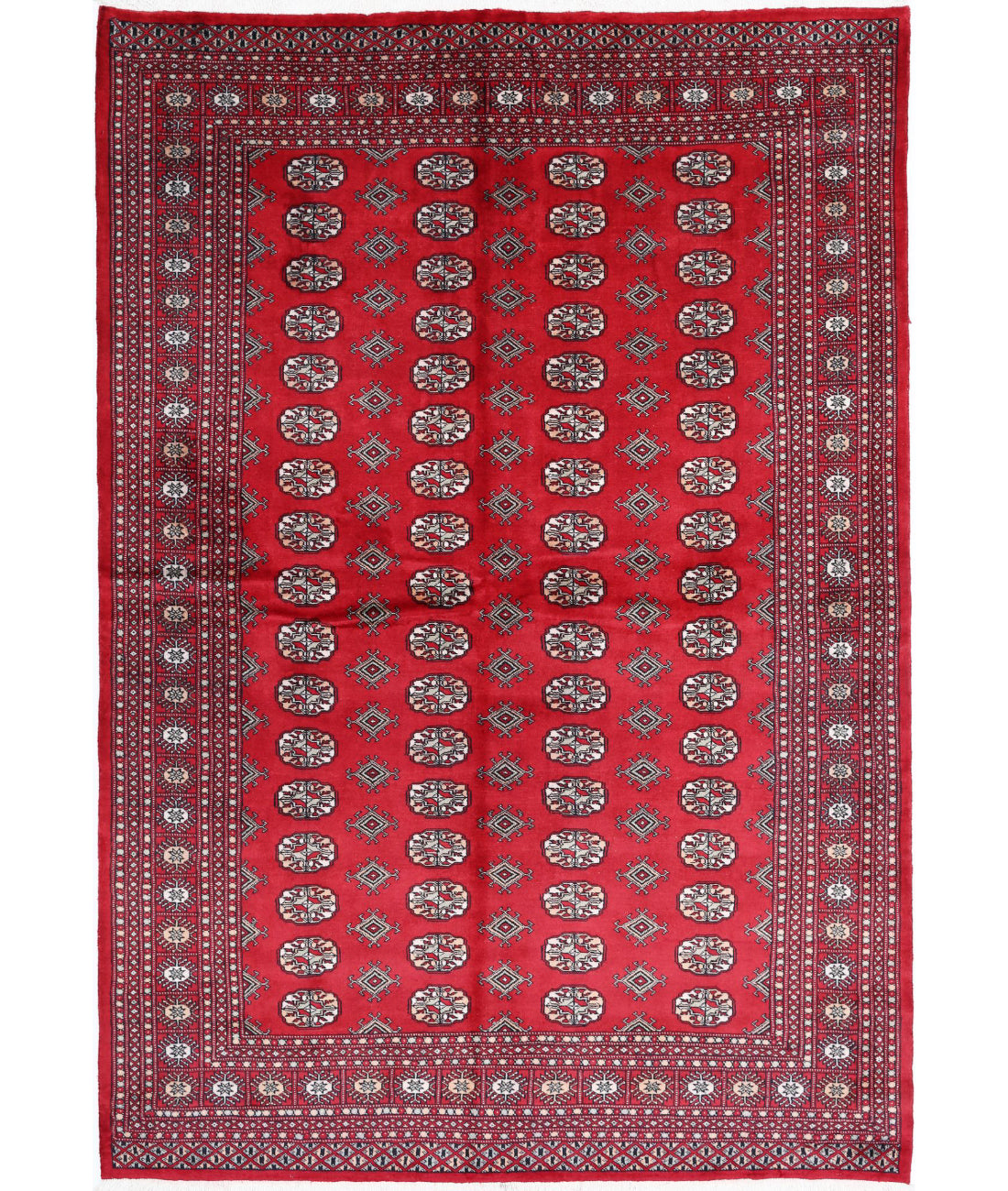 Hand Knotted Tribal Bokhara Wool Rug - 6&#39;1&#39;&#39; x 8&#39;9&#39;&#39; 6&#39;1&#39;&#39; x 8&#39;9&#39;&#39; (183 X 263) / Red / Black