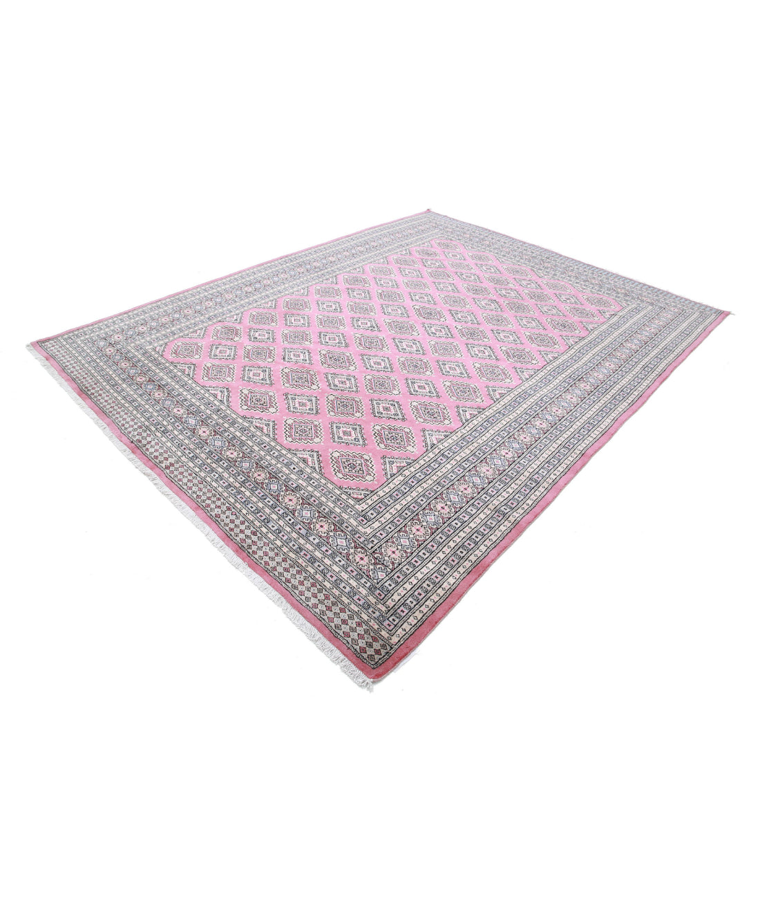 Hand Knotted Tribal Bokhara Wool Rug - 8'0'' x 10'3'' 8'0'' x 10'3'' (240 X 308) / Pink / Ivory