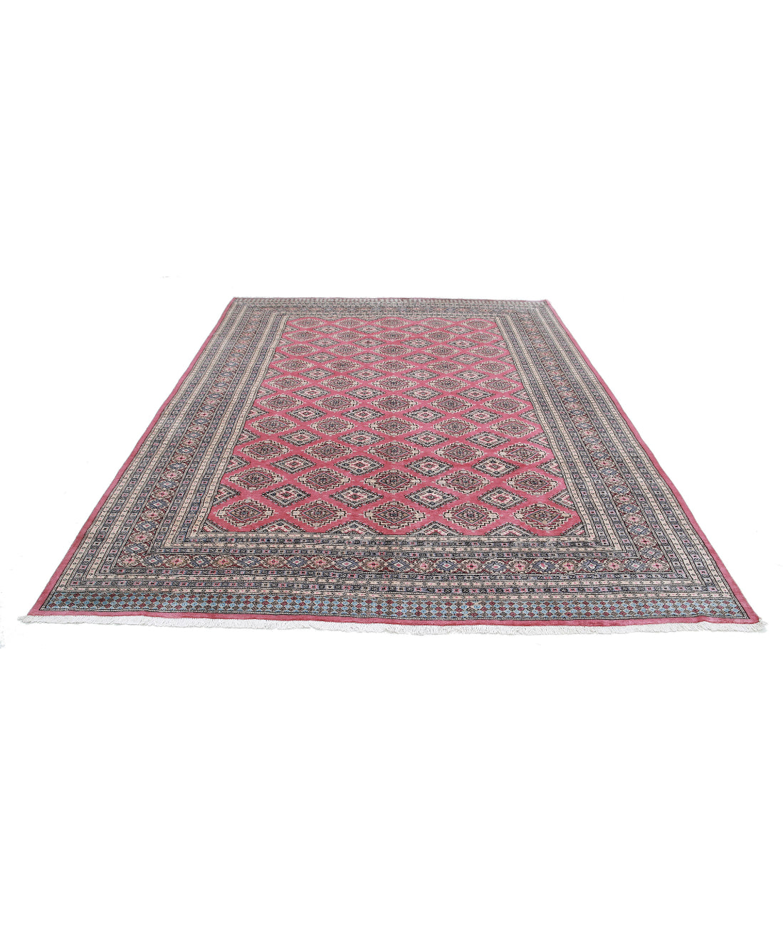 Hand Knotted Tribal Bokhara Wool Rug - 8'0'' x 10'3'' 8'0'' x 10'3'' (240 X 308) / Pink / Ivory