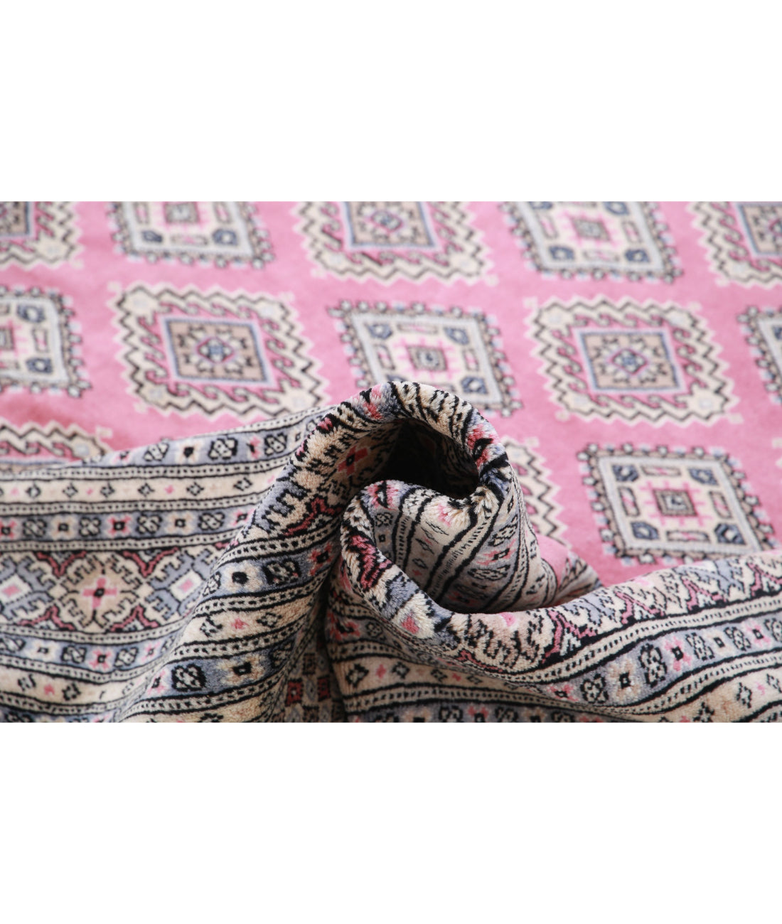 Hand Knotted Tribal Bokhara Wool Rug - 8'0'' x 10'3'' 8'0'' x 10'3'' (240 X 308) / Pink / Ivory