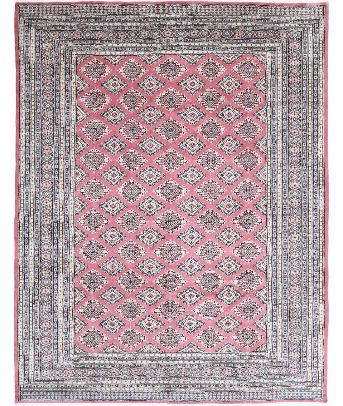 Hand Knotted Tribal Bokhara Wool Rug - 8&#39;0&#39;&#39; x 10&#39;3&#39;&#39; 8&#39;0&#39;&#39; x 10&#39;3&#39;&#39; (240 X 308) / Pink / Ivory