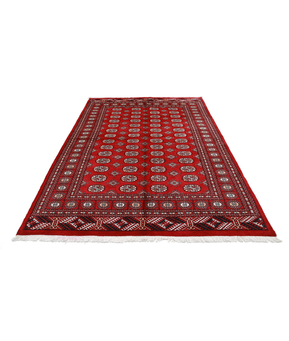 Hand Knotted Tribal Bokhara Wool Rug - 6'2'' x 9'2'' 6'2'' x 9'2'' (185 X 275) / Red / Black