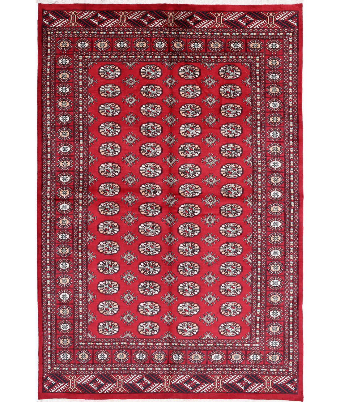 Hand Knotted Tribal Bokhara Wool Rug - 6&#39;2&#39;&#39; x 9&#39;2&#39;&#39; 6&#39;2&#39;&#39; x 9&#39;2&#39;&#39; (185 X 275) / Red / Black