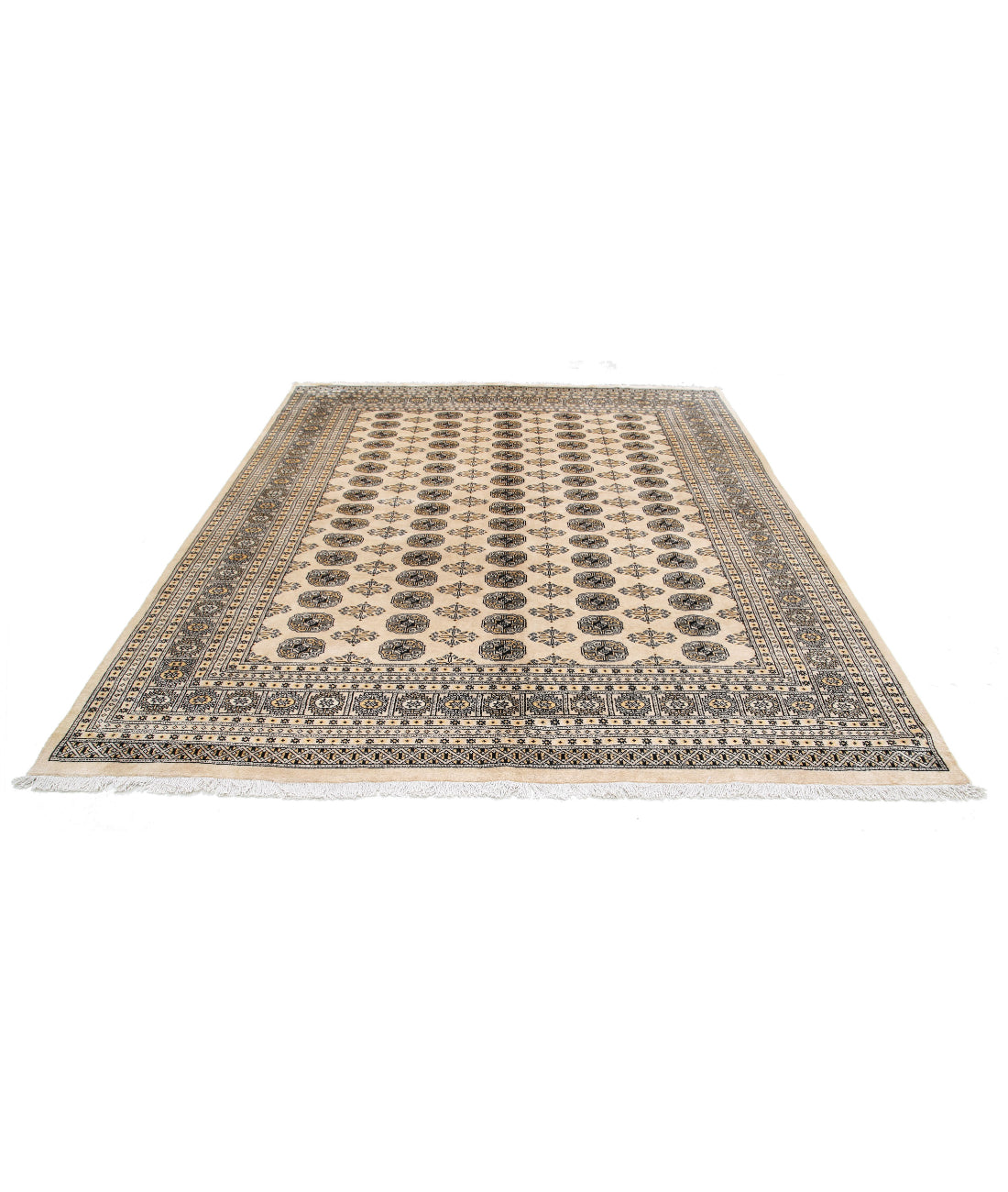 Hand Knotted Tribal Bokhara Wool Rug - 8'0'' x 9'6'' 8'0'' x 9'6'' (240 X 285) / Ivory / Taupe