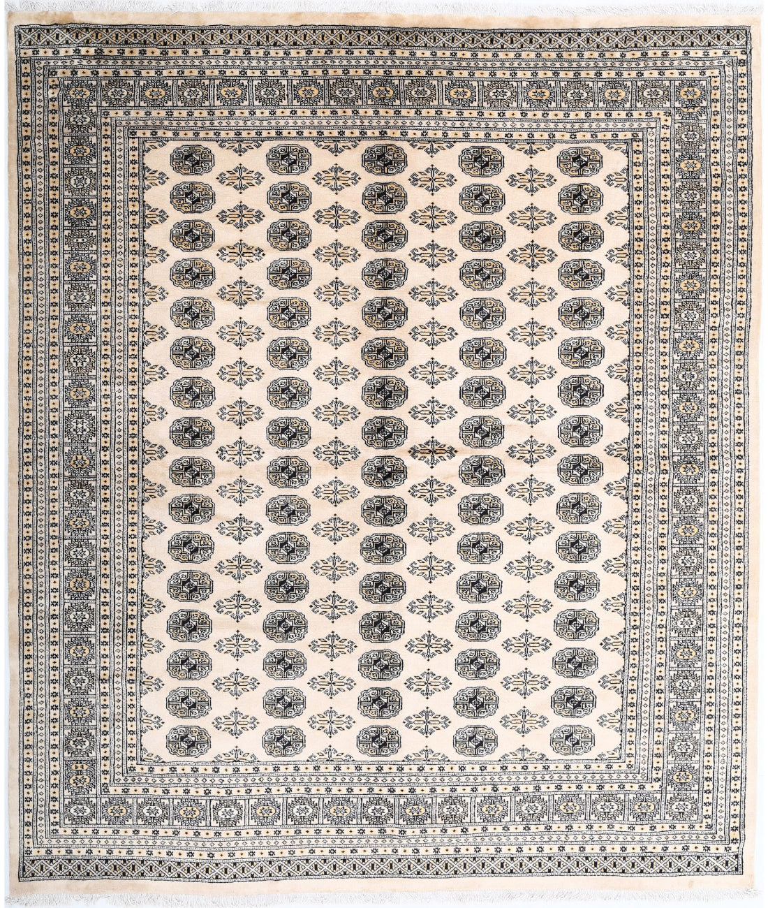 Hand Knotted Tribal Bokhara Wool Rug - 8'0'' x 9'6'' 8'0'' x 9'6'' (240 X 285) / Ivory / Taupe
