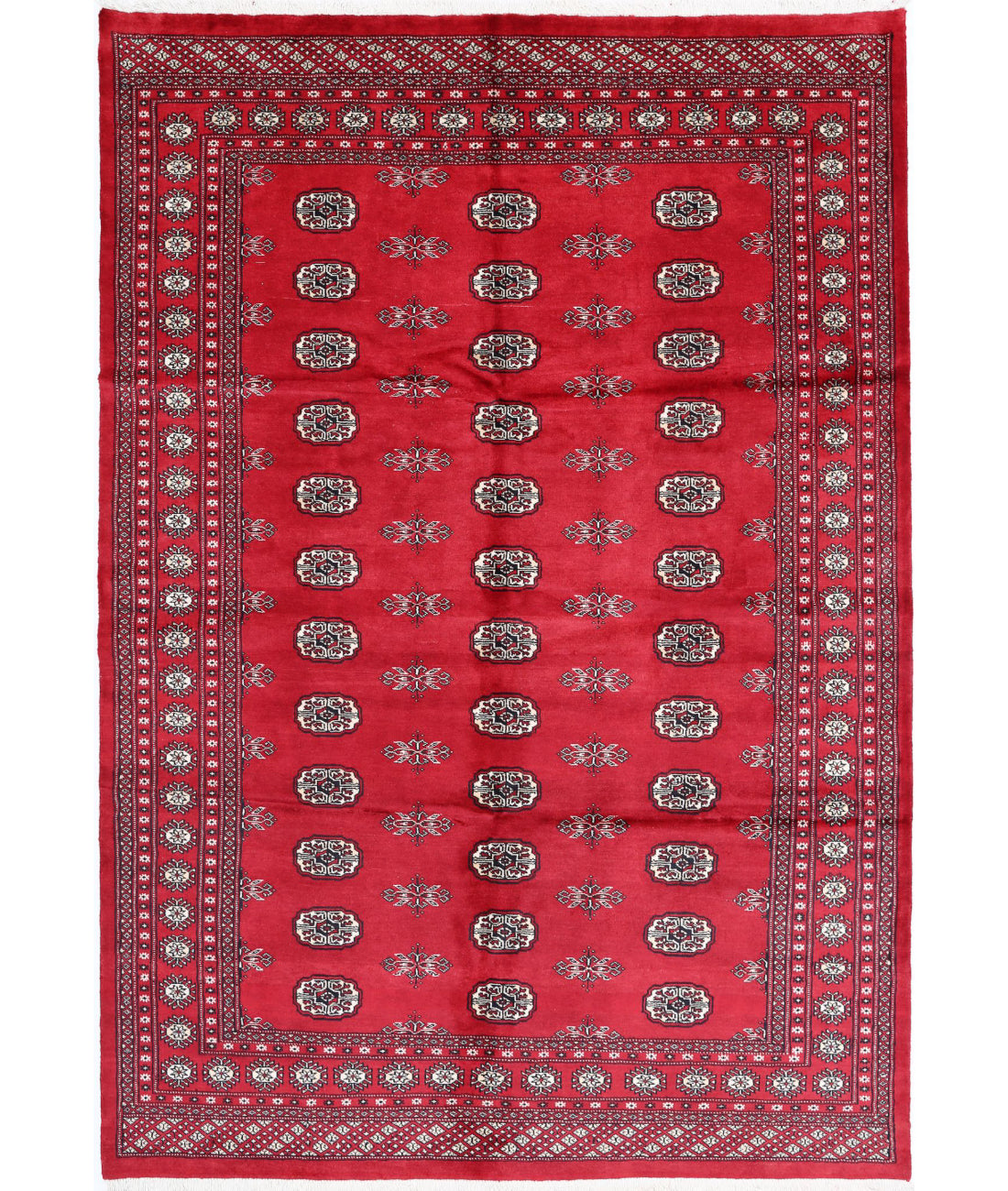 Hand Knotted Tribal Bokhara Wool Rug - 6&#39;1&#39;&#39; x 8&#39;11&#39;&#39; 6&#39;1&#39;&#39; x 8&#39;11&#39;&#39; (183 X 268) / Red / Ivory