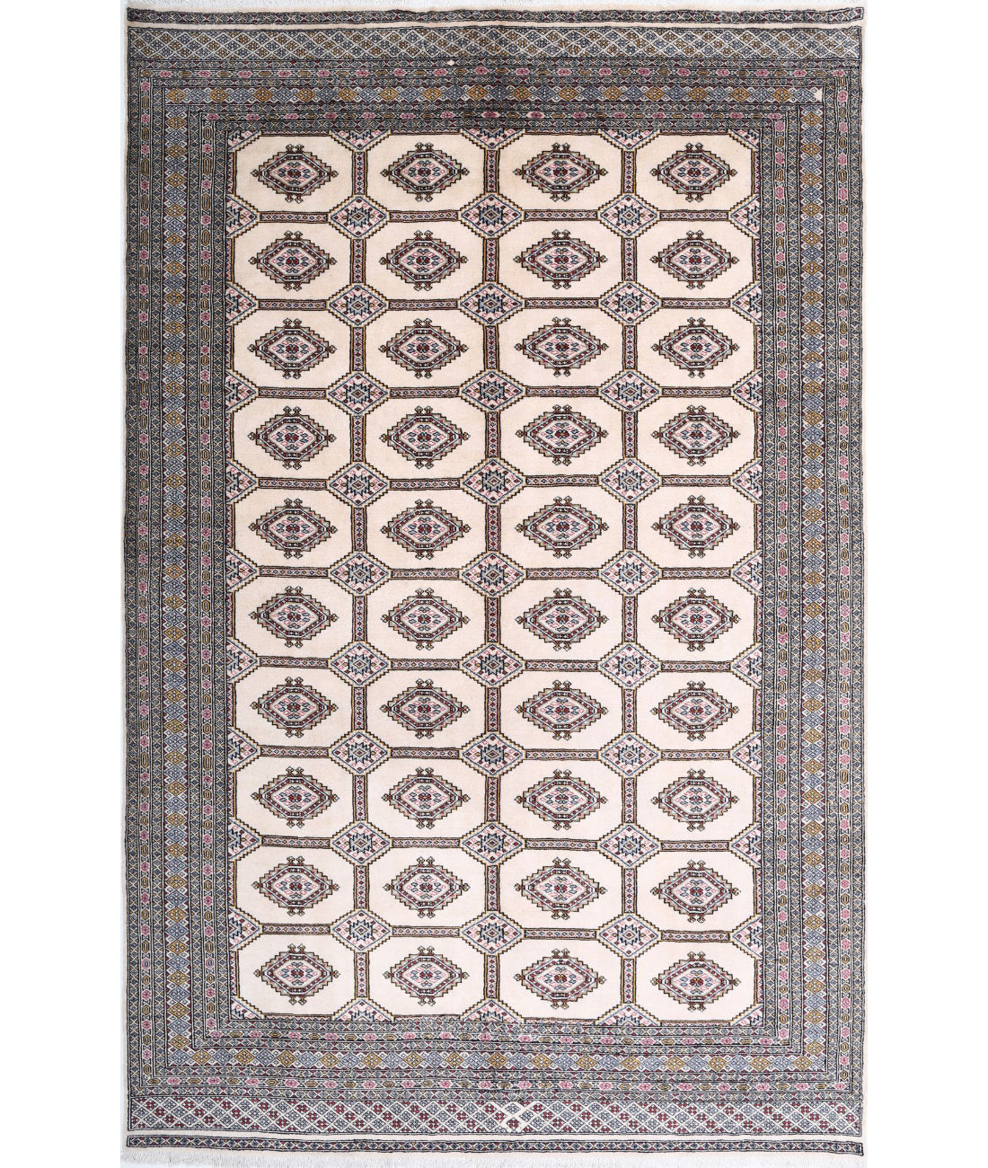 Hand Knotted Tribal Bokhara Wool Rug - 6'6'' x 10'0'' 6'6'' x 10'0'' (195 X 300) / Ivory / Black