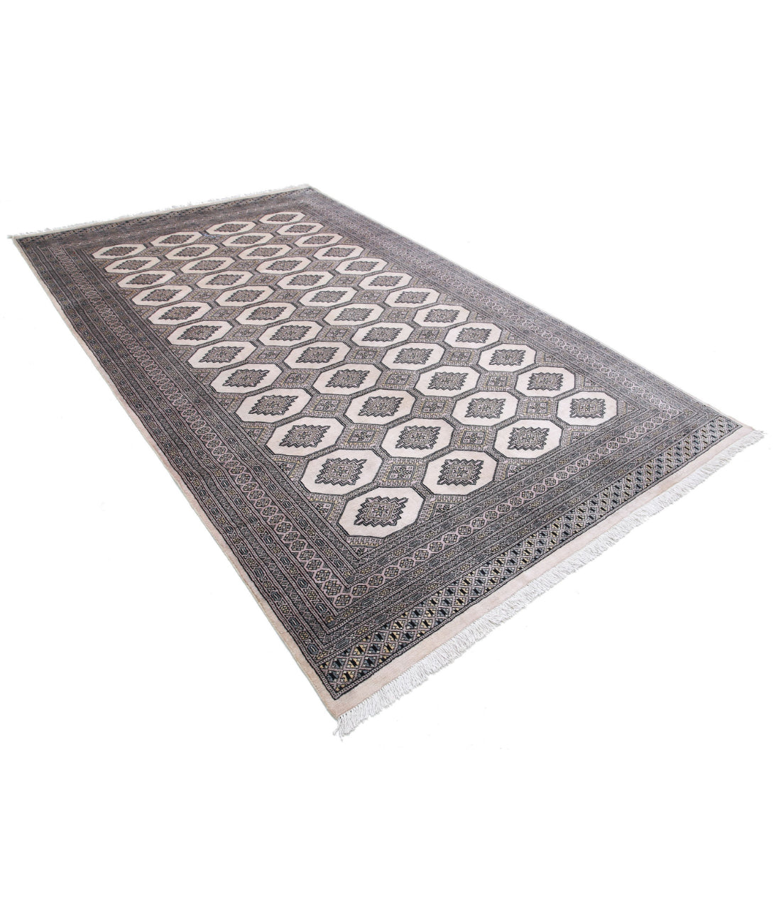 Hand Knotted Tribal Bokhara Wool Rug - 6'5'' x 10'7'' 6'5'' x 10'7'' (193 X 318) / Ivory / Black