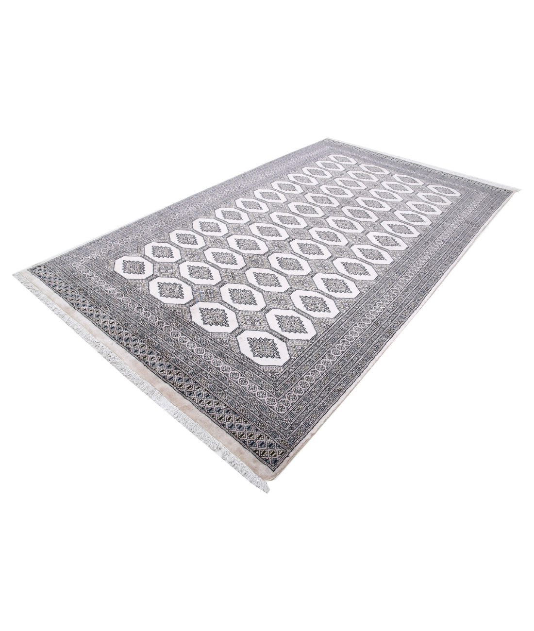 Hand Knotted Tribal Bokhara Wool Rug - 6'5'' x 10'7'' 6'5'' x 10'7'' (193 X 318) / Ivory / Black