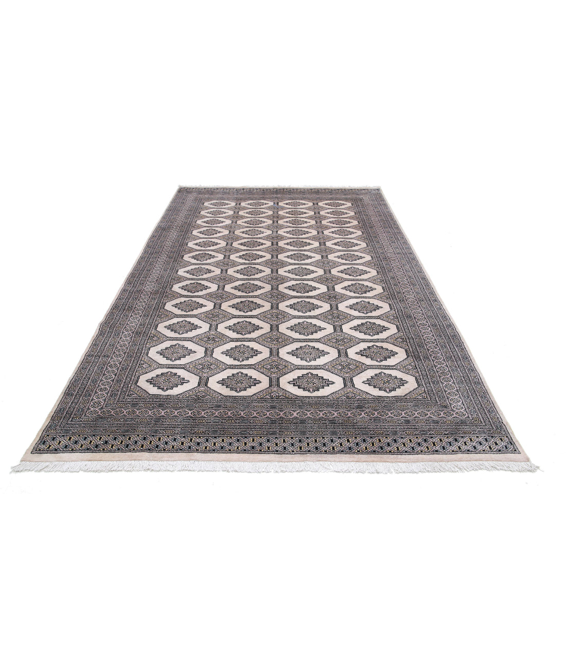 Hand Knotted Tribal Bokhara Wool Rug - 6'5'' x 10'7'' 6'5'' x 10'7'' (193 X 318) / Ivory / Black