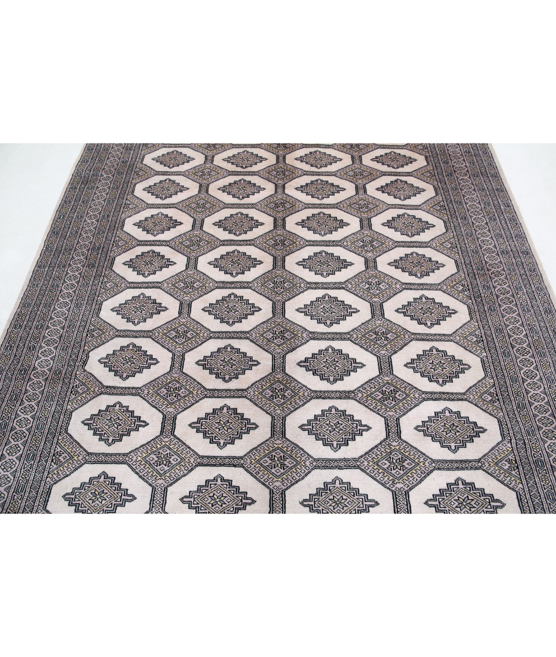 Hand Knotted Tribal Bokhara Wool Rug - 6'5'' x 10'7'' 6'5'' x 10'7'' (193 X 318) / Ivory / Black