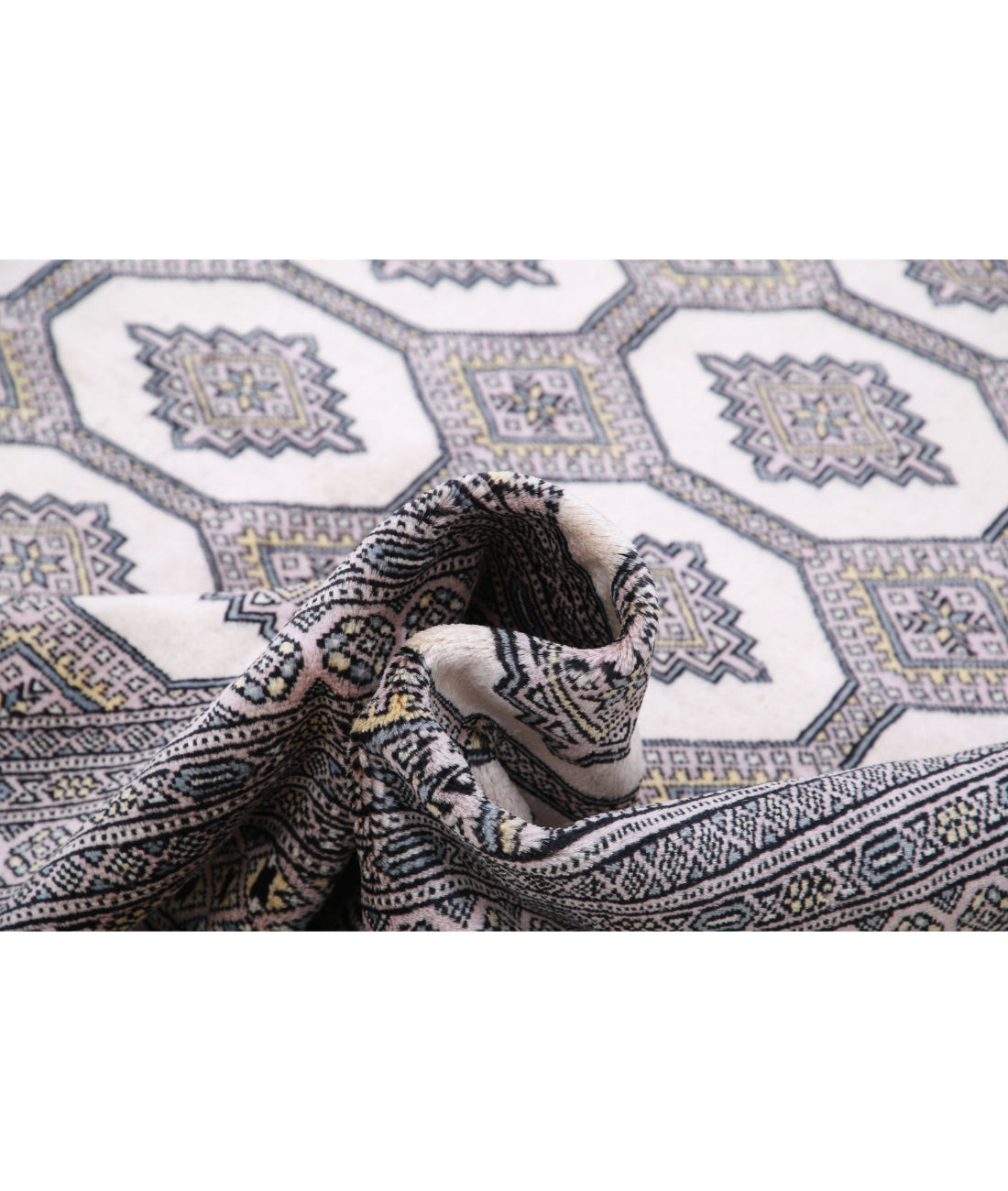 Hand Knotted Tribal Bokhara Wool Rug - 6'5'' x 10'7'' 6'5'' x 10'7'' (193 X 318) / Ivory / Black