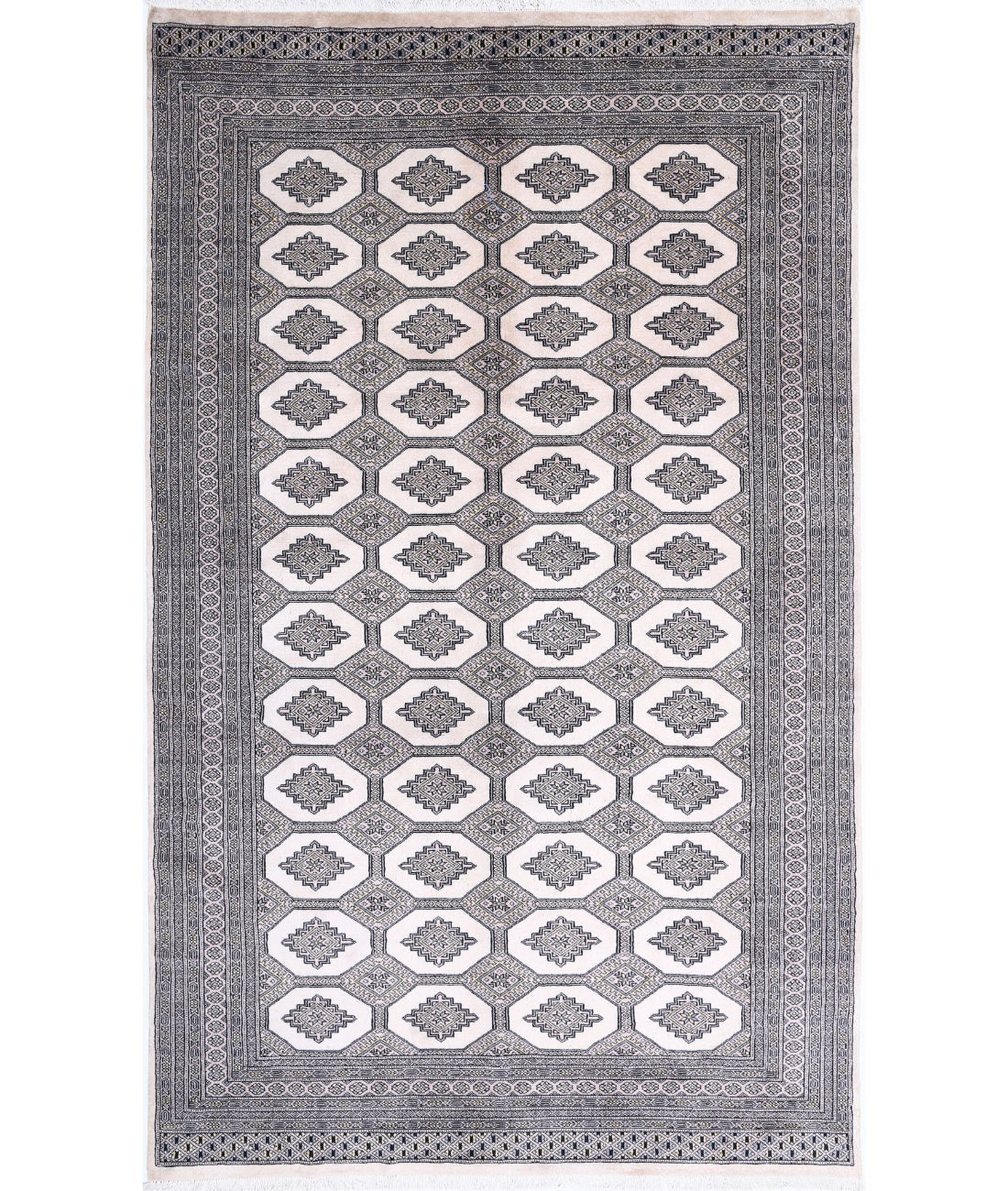 Hand Knotted Tribal Bokhara Wool Rug - 6'5'' x 10'7'' 6'5'' x 10'7'' (193 X 318) / Ivory / Black