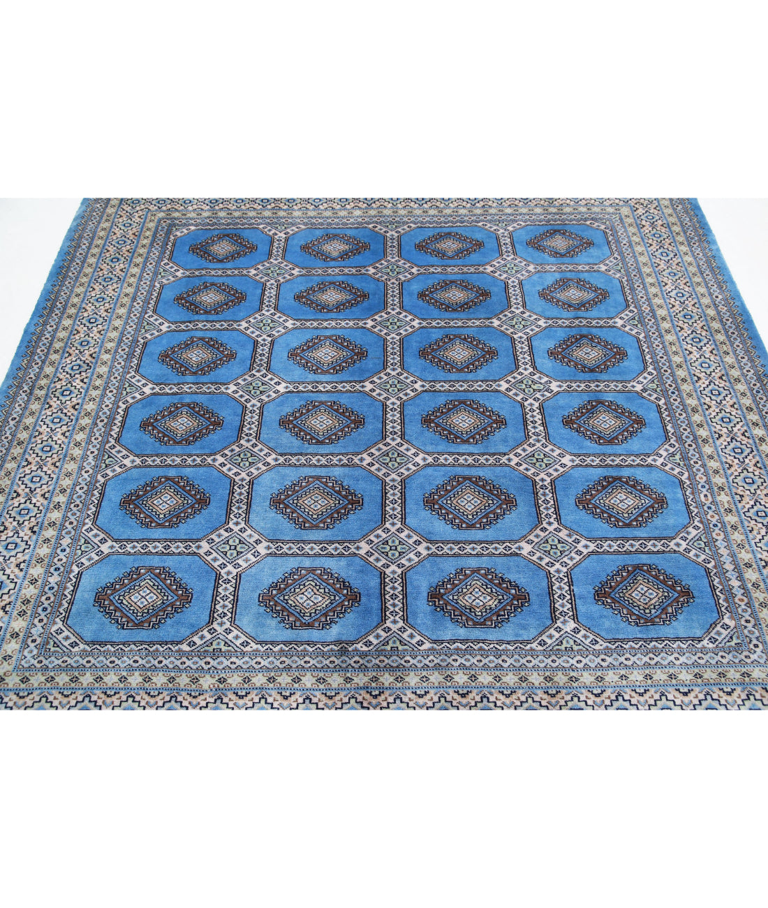 Hand Knotted Tribal Bokhara Wool Rug - 6'7'' x 6'5'' 6'7'' x 6'5'' (198 X 193) / Blue / Ivory