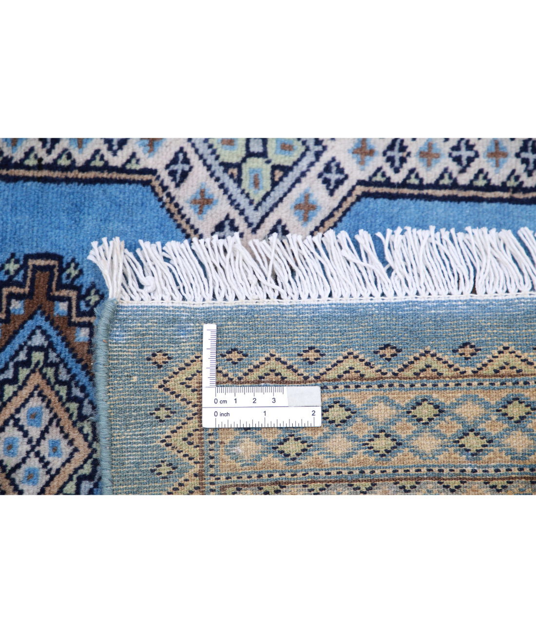 Hand Knotted Tribal Bokhara Wool Rug - 6'7'' x 6'5'' 6'7'' x 6'5'' (198 X 193) / Blue / Ivory