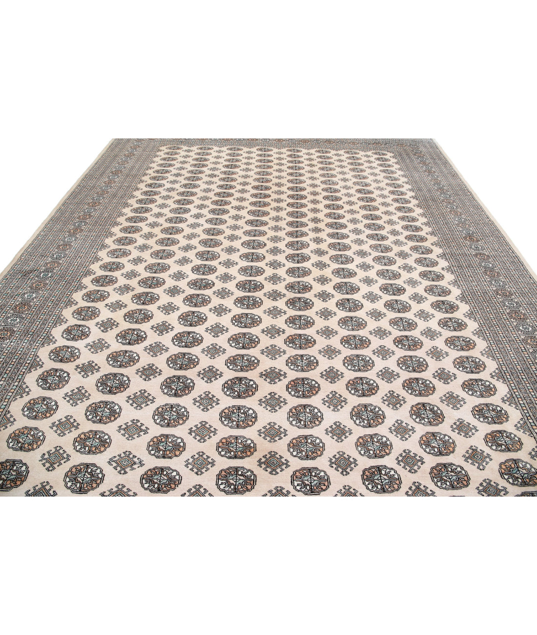 Hand Knotted Tribal Bokhara Wool Rug - 10'0'' x 13'11'' 10'0'' x 13'11'' (300 X 418) / Ivory / Black