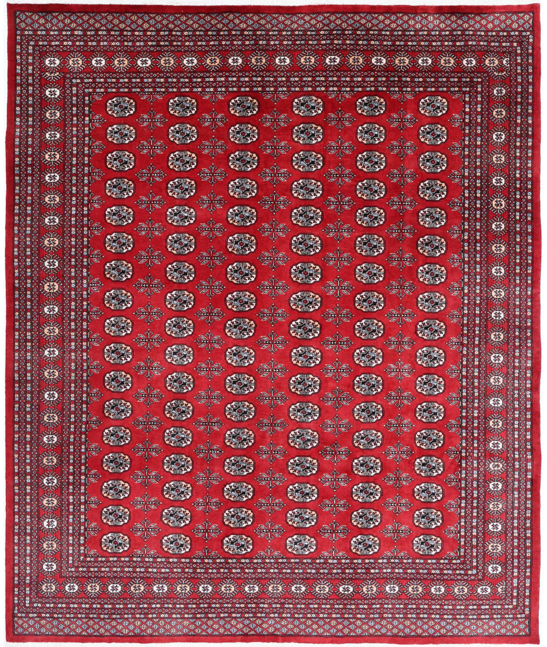 Hand Knotted Tribal Bokhara Wool Rug - 8&#39;1&#39;&#39; x 9&#39;9&#39;&#39; 8&#39;1&#39;&#39; x 9&#39;9&#39;&#39; (243 X 293) / Red / Beige