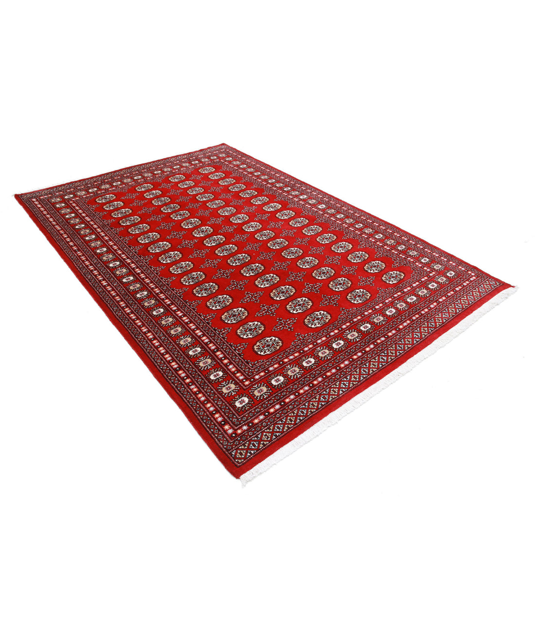 Hand Knotted Tribal Bokhara Wool Rug - 6'0'' x 8'10'' 6'0'' x 8'10'' (180 X 265) / Red / Black