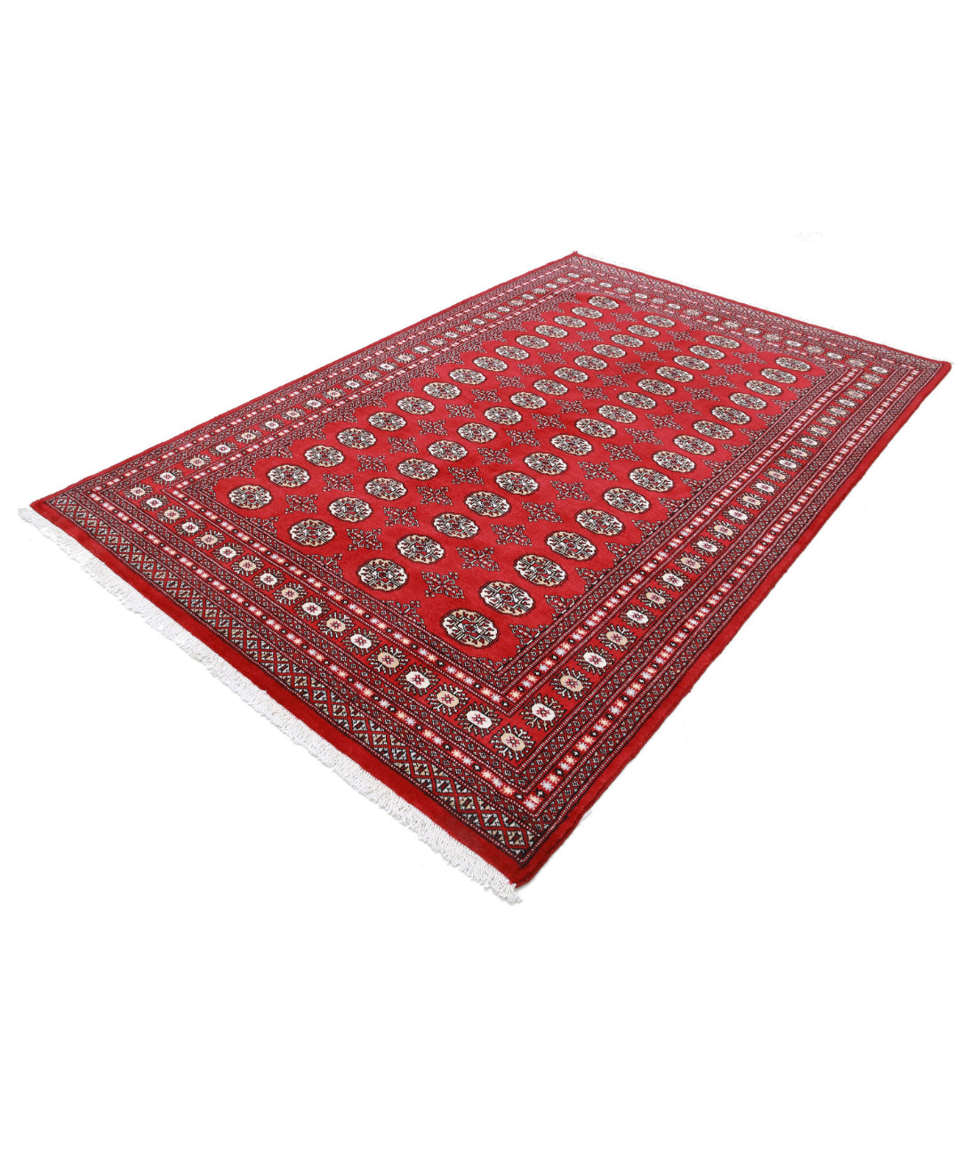 Hand Knotted Tribal Bokhara Wool Rug - 6'0'' x 8'10'' 6'0'' x 8'10'' (180 X 265) / Red / Black
