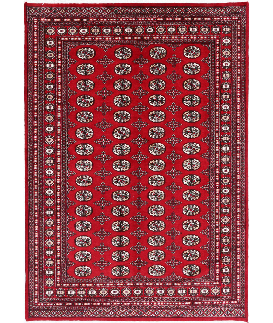 Hand Knotted Tribal Bokhara Wool Rug - 6&#39;0&#39;&#39; x 8&#39;10&#39;&#39; 6&#39;0&#39;&#39; x 8&#39;10&#39;&#39; (180 X 265) / Red / Black