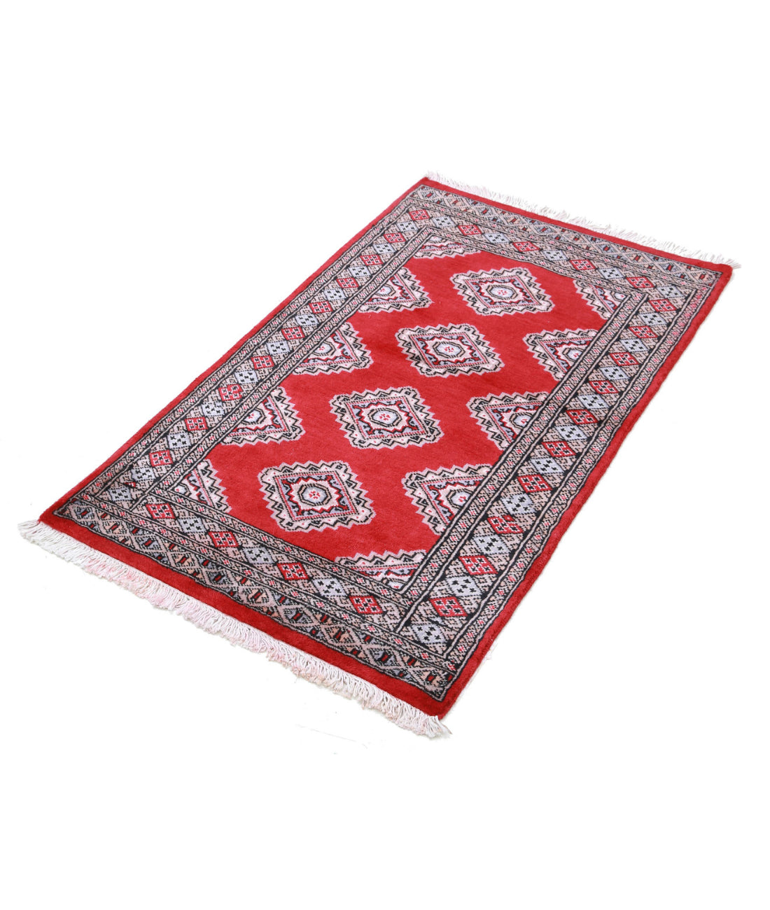 Hand Knotted Tribal Bokhara Wool Rug - 2'6'' x 4'2'' 2'6'' x 4'2'' (75 X 125) / Red / Blue