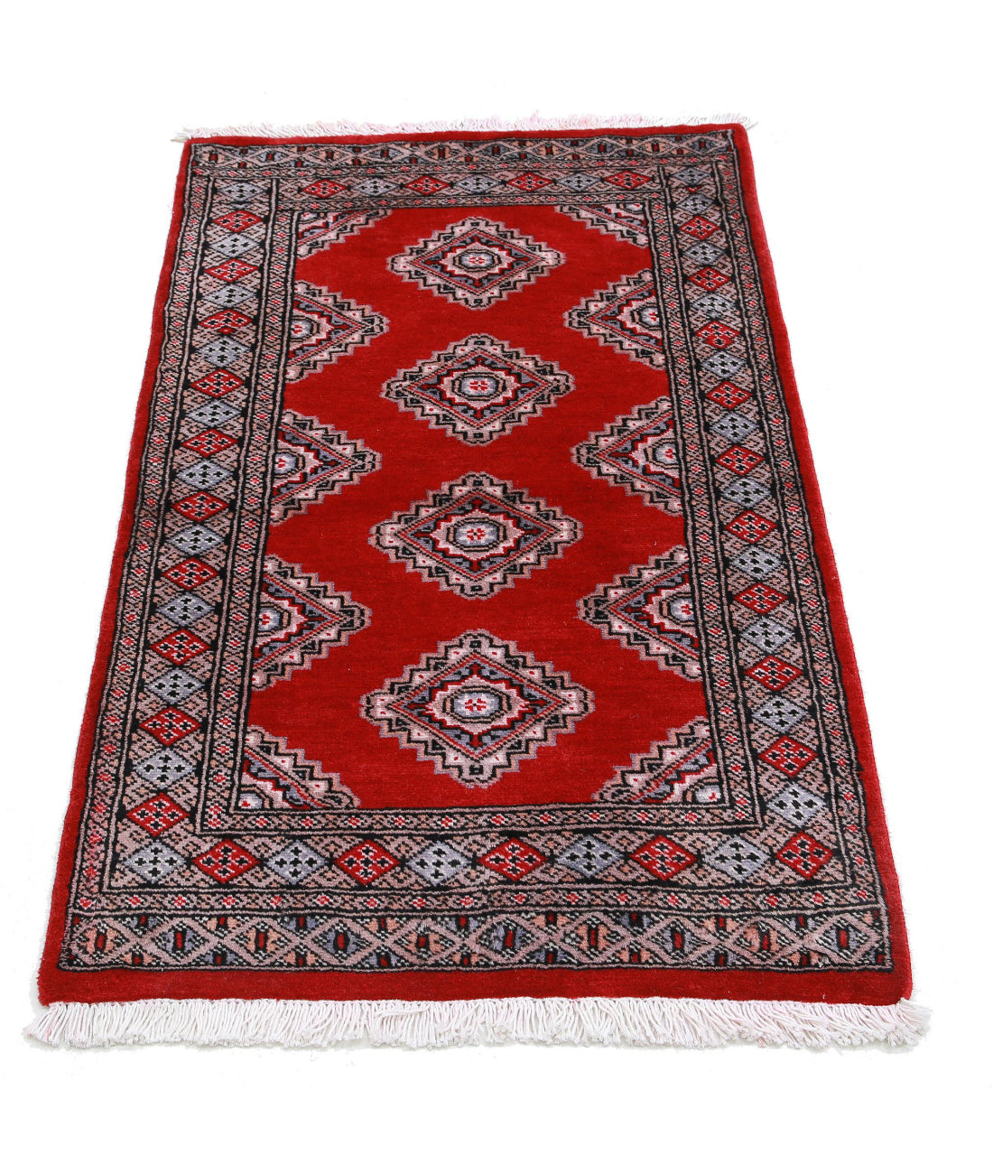 Hand Knotted Tribal Bokhara Wool Rug - 2'6'' x 4'2'' 2'6'' x 4'2'' (75 X 125) / Red / Blue