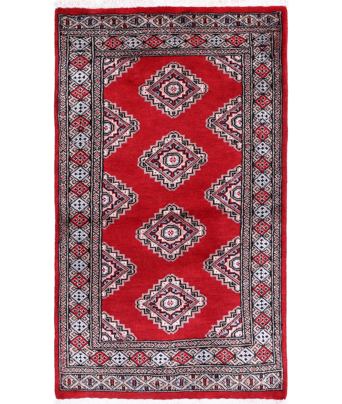 Hand Knotted Tribal Bokhara Wool Rug - 2&#39;6&#39;&#39; x 4&#39;2&#39;&#39; 2&#39;6&#39;&#39; x 4&#39;2&#39;&#39; (75 X 125) / Red / Blue