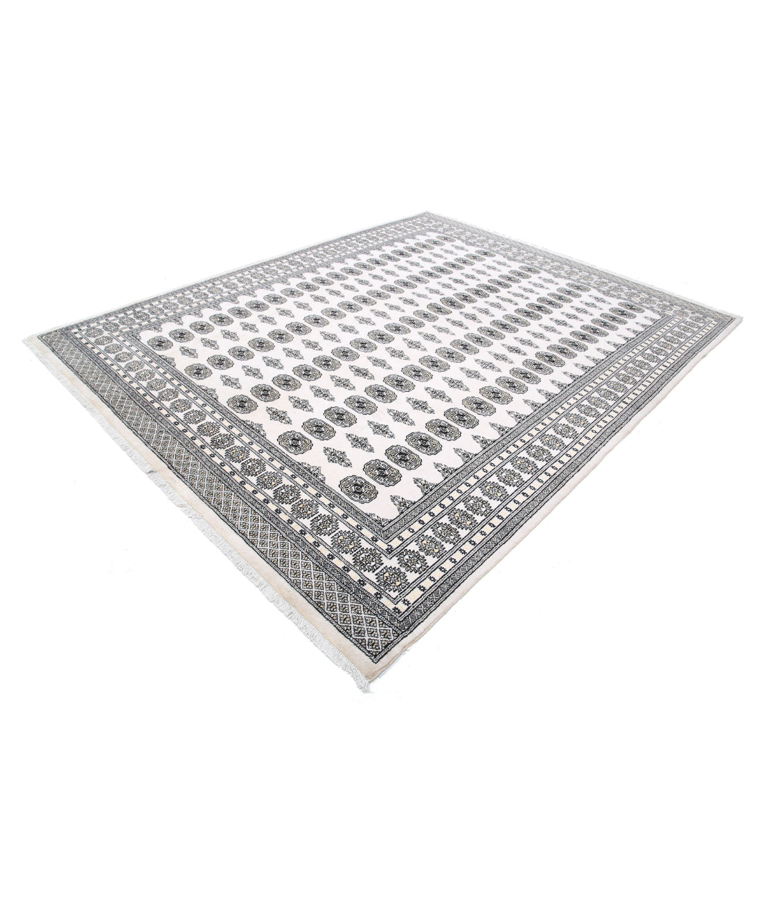 Hand Knotted Tribal Bokhara Wool Rug - 8'0'' x 10'0'' 8'0'' x 10'0'' (240 X 300) / Ivory / Black