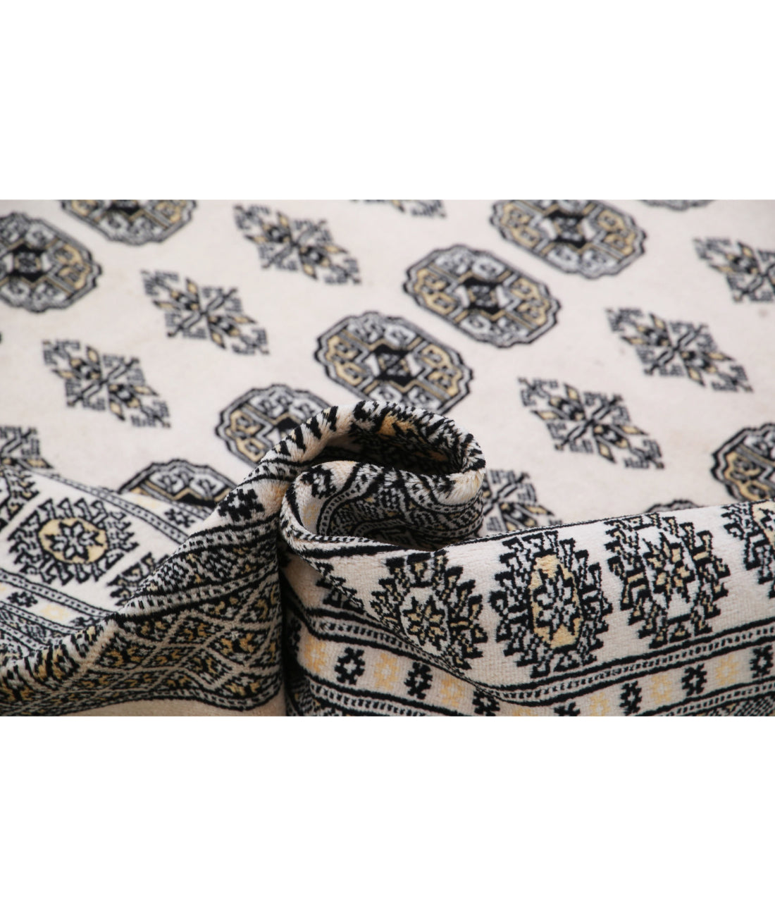 Hand Knotted Tribal Bokhara Wool Rug - 8'0'' x 10'0'' 8'0'' x 10'0'' (240 X 300) / Ivory / Black