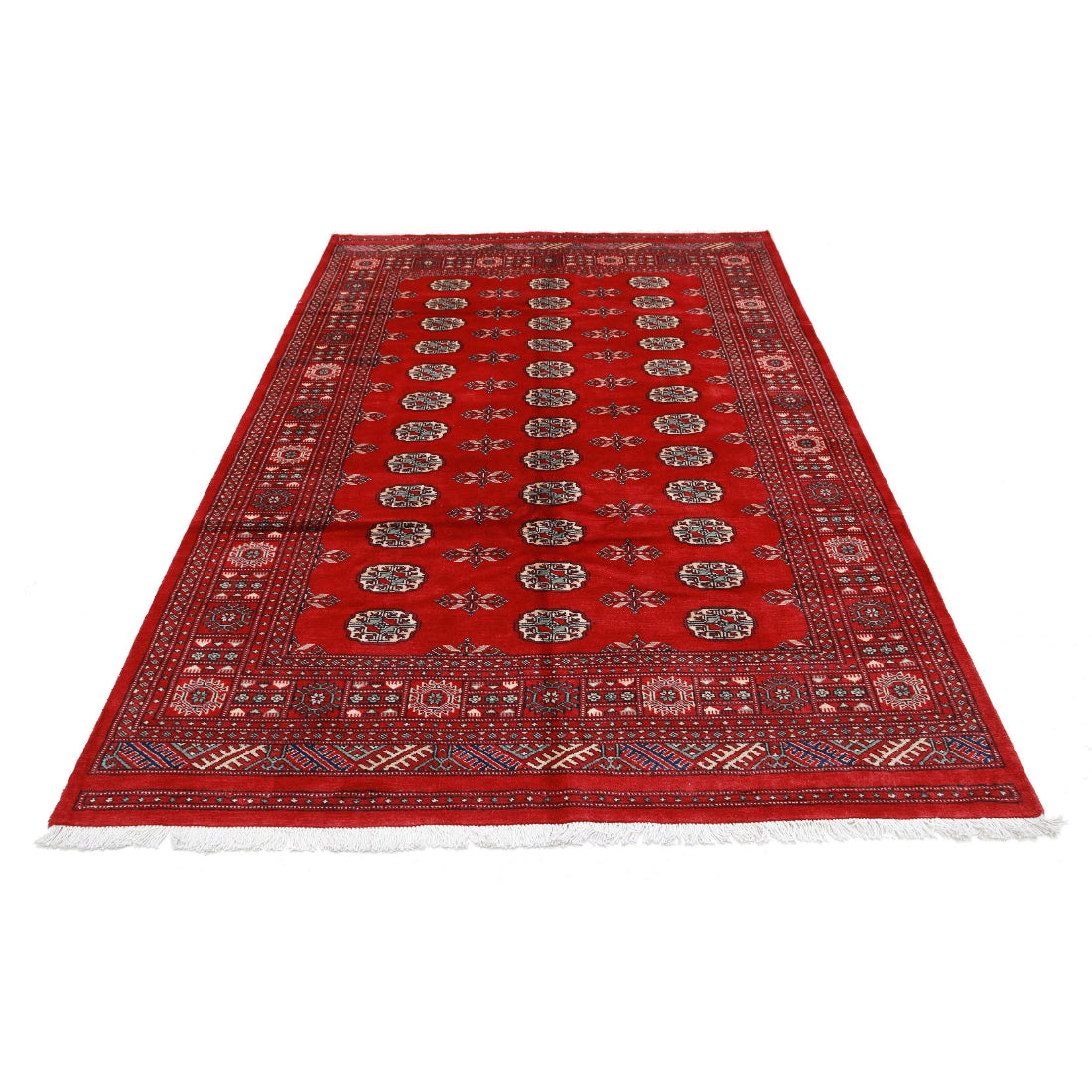Alfombra tribal de lana Bokhara anudada a mano - 5'7'' x 8'7''