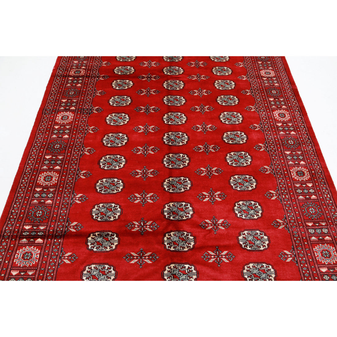 Alfombra tribal de lana Bokhara anudada a mano - 5'7'' x 8'7''