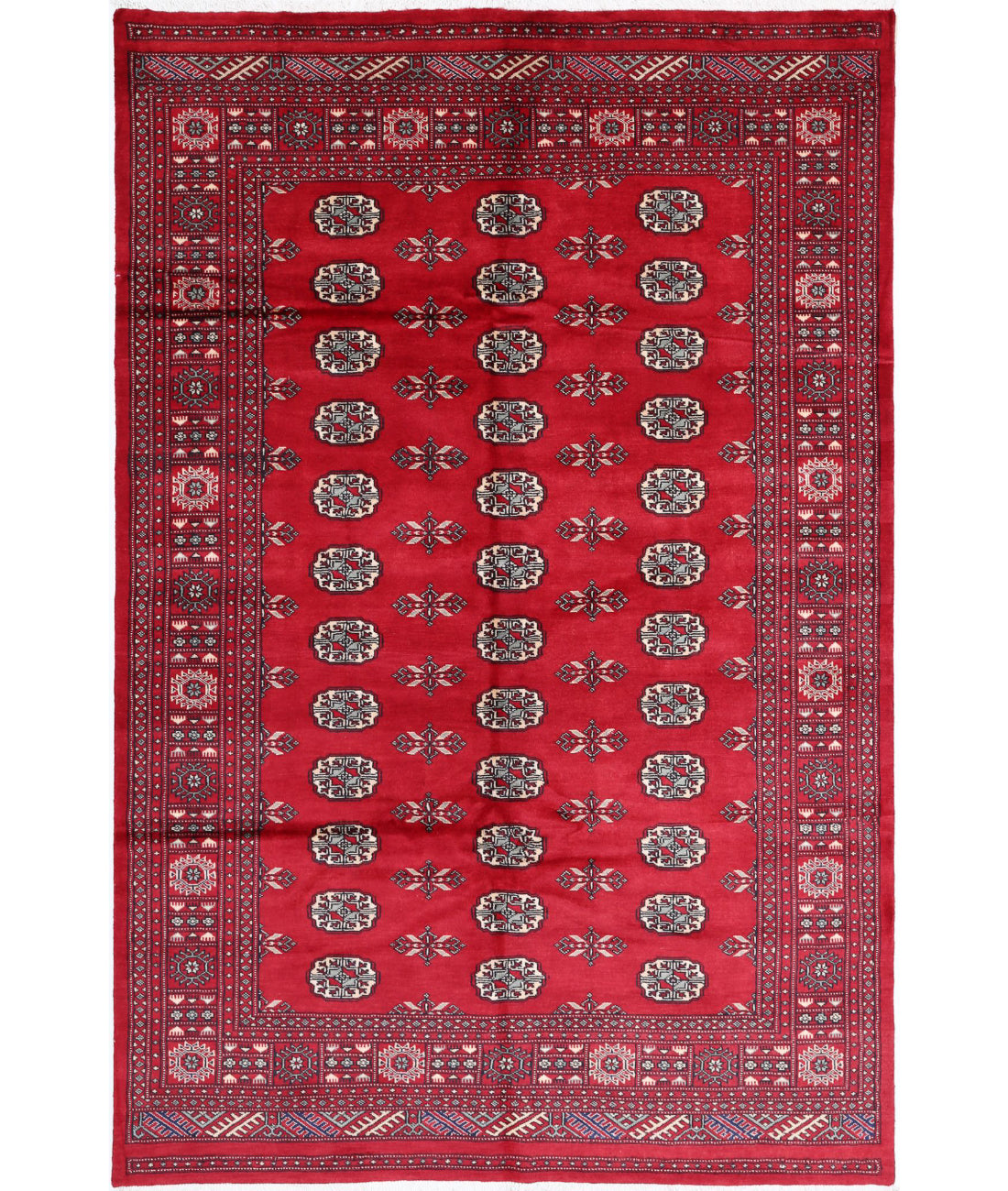 Alfombra tribal de lana Bokhara anudada a mano - 5'7'' x 8'7''