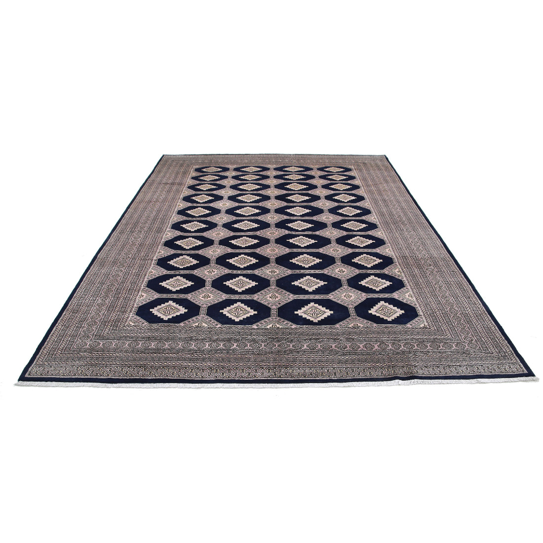 Alfombra tribal de lana Bokhara anudada a mano - 8'0'' x 9'9''