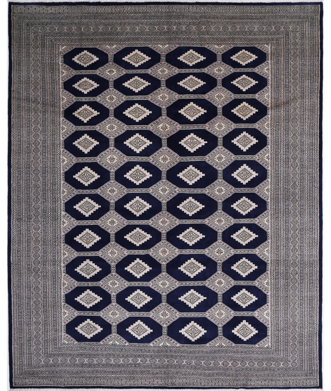 Alfombra tribal de lana Bokhara anudada a mano - 8'0'' x 9'9''