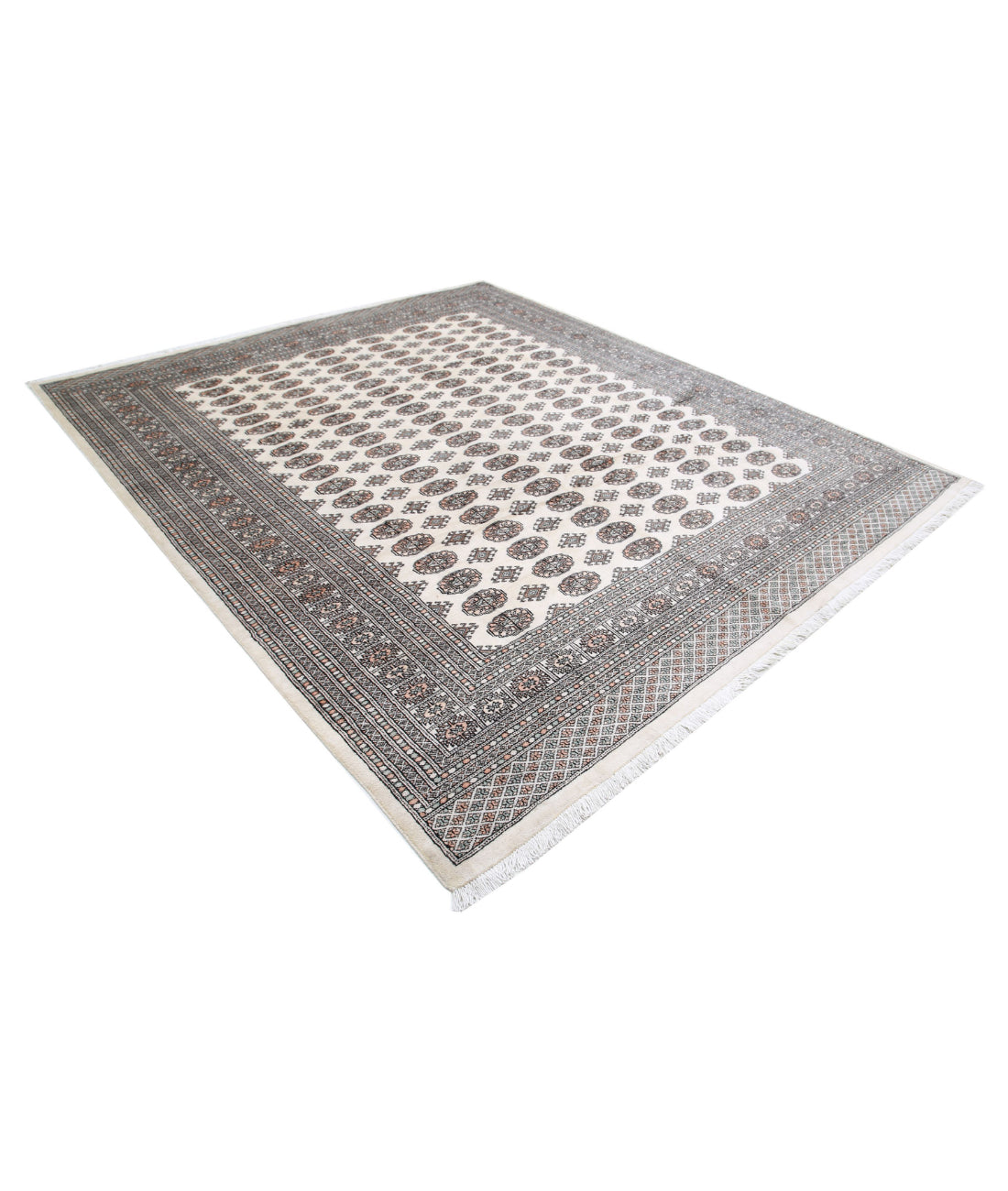 Hand Knotted Tribal Bokhara Wool Rug - 8'4'' x 9'9'' 8'4'' x 9'9'' (250 X 293) / Ivory / Taupe