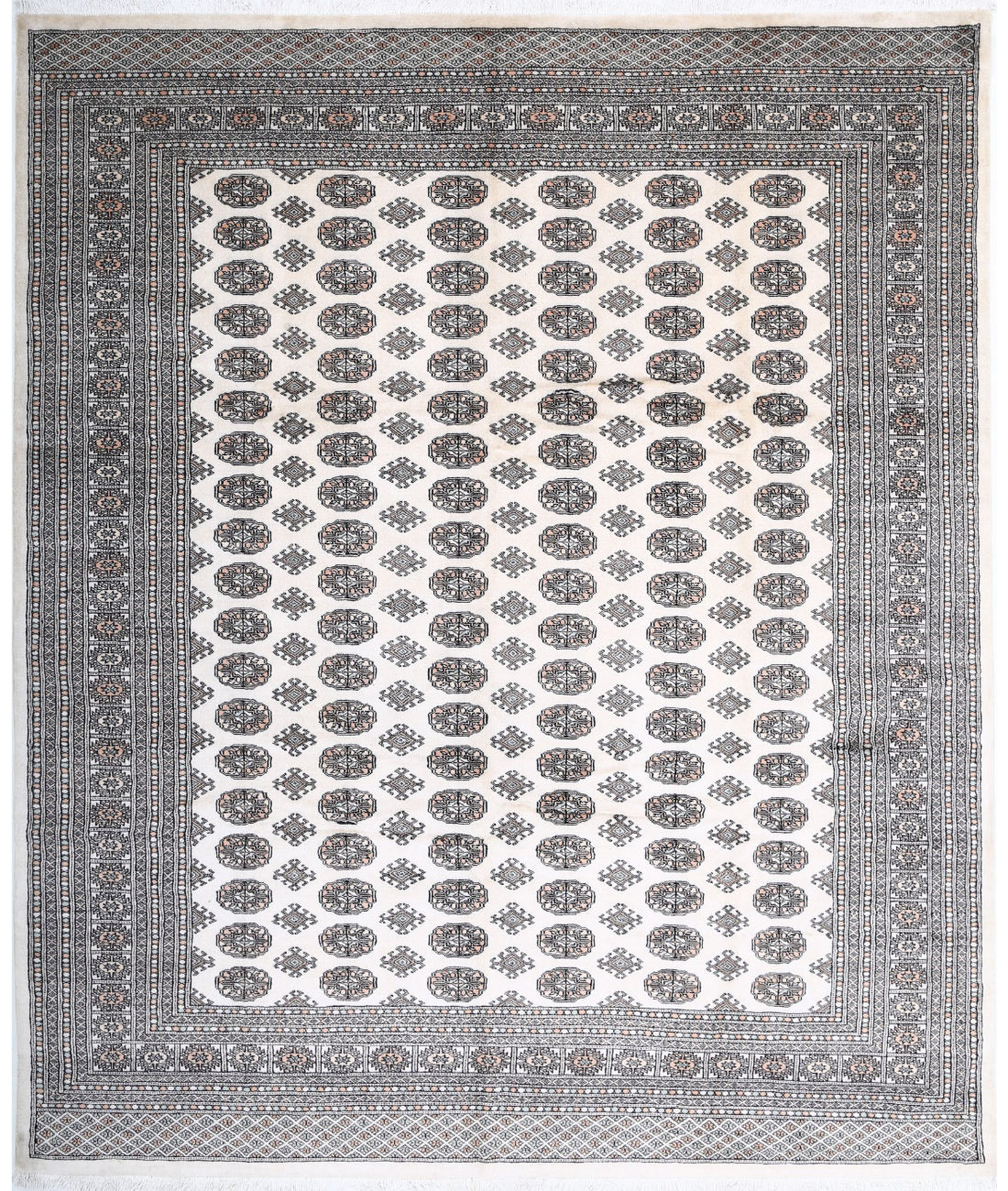 Hand Knotted Tribal Bokhara Wool Rug - 8'4'' x 9'9'' 8'4'' x 9'9'' (250 X 293) / Ivory / Taupe