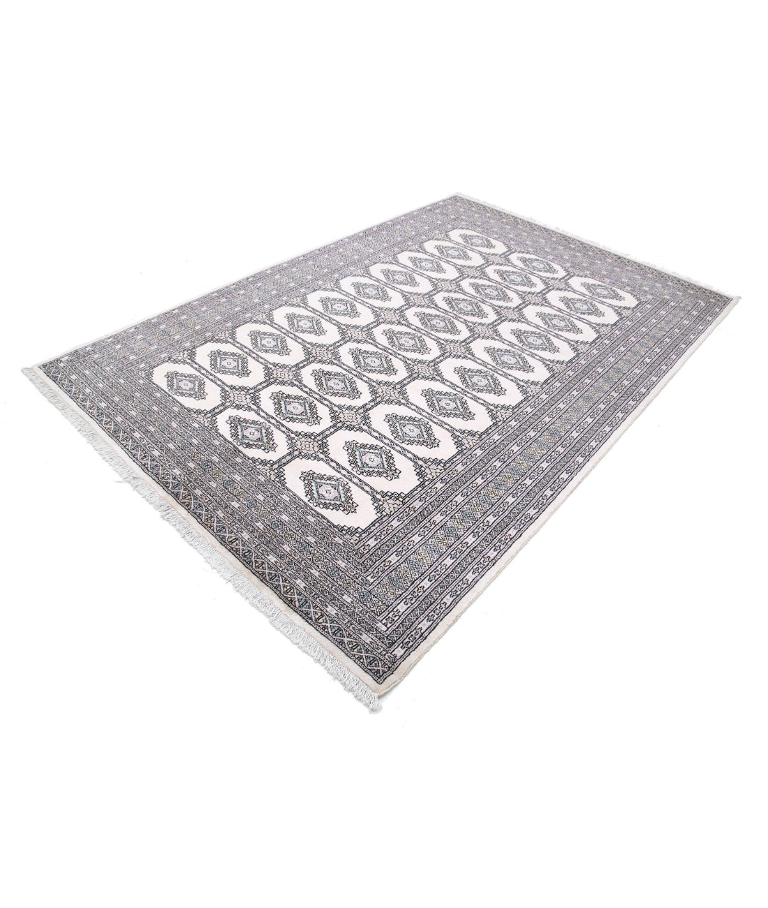 Hand Knotted Tribal Bokhara Wool Rug - 6'1'' x 8'11'' 6'1'' x 8'11'' (183 X 268) / Ivory / Black