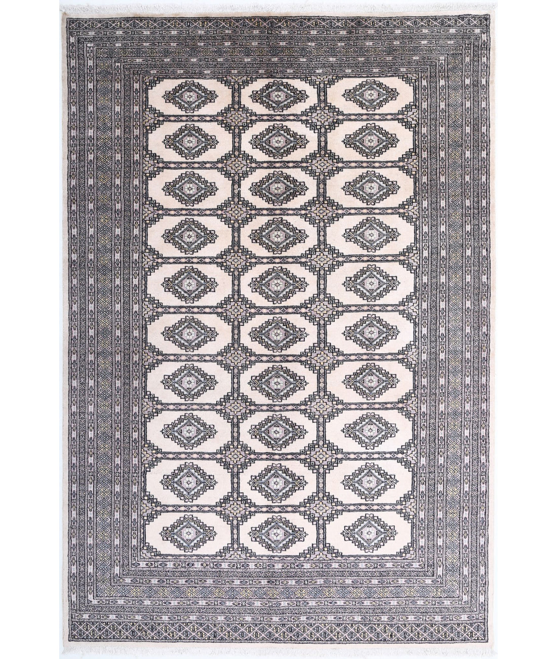 Hand Knotted Tribal Bokhara Wool Rug - 6'1'' x 8'11'' 6'1'' x 8'11'' (183 X 268) / Ivory / Black