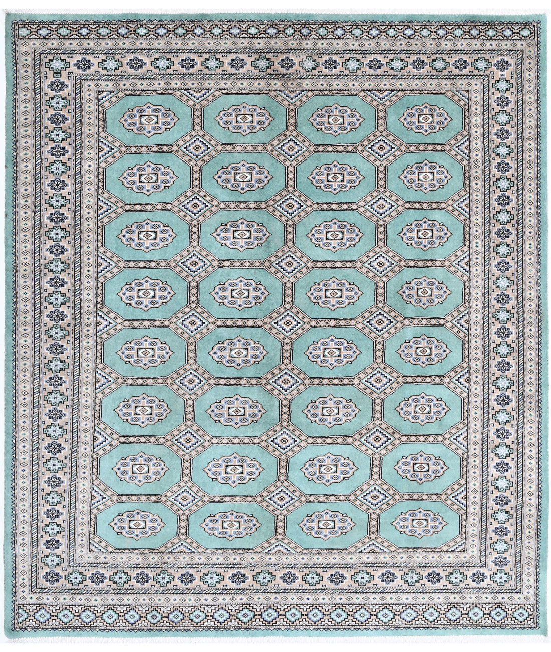 Hand Knotted Tribal Bokhara Wool Rug - 6'10'' x 7'9''