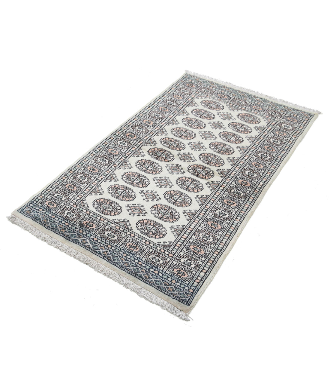 Hand Knotted Tribal Bokhara Wool Rug - 2'11'' x 5'0'' 2'11'' x 5'0'' (88 X 150) / Grey / Ivory