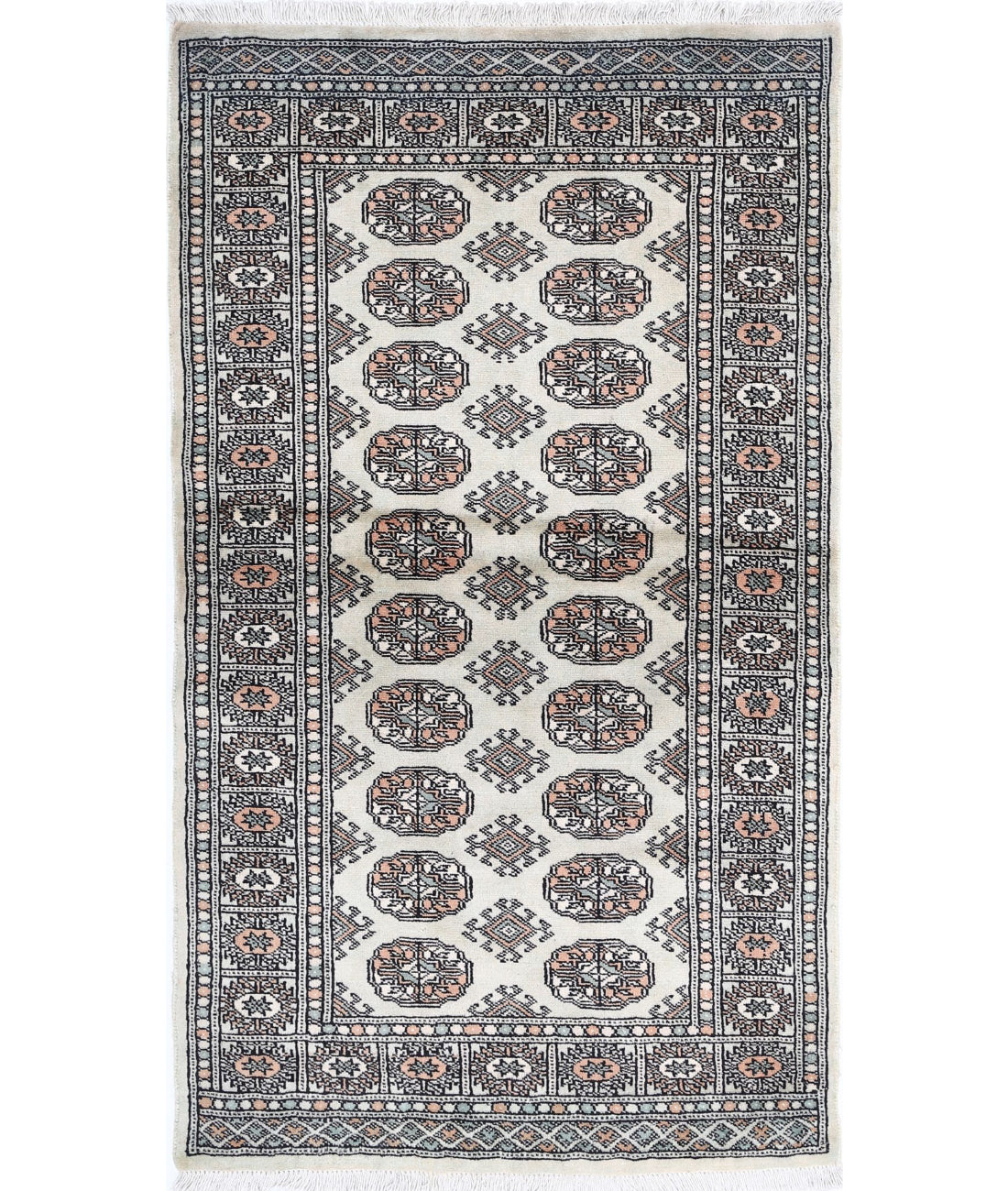 Hand Knotted Tribal Bokhara Wool Rug - 2'11'' x 5'0'' 2'11'' x 5'0'' (88 X 150) / Grey / Ivory