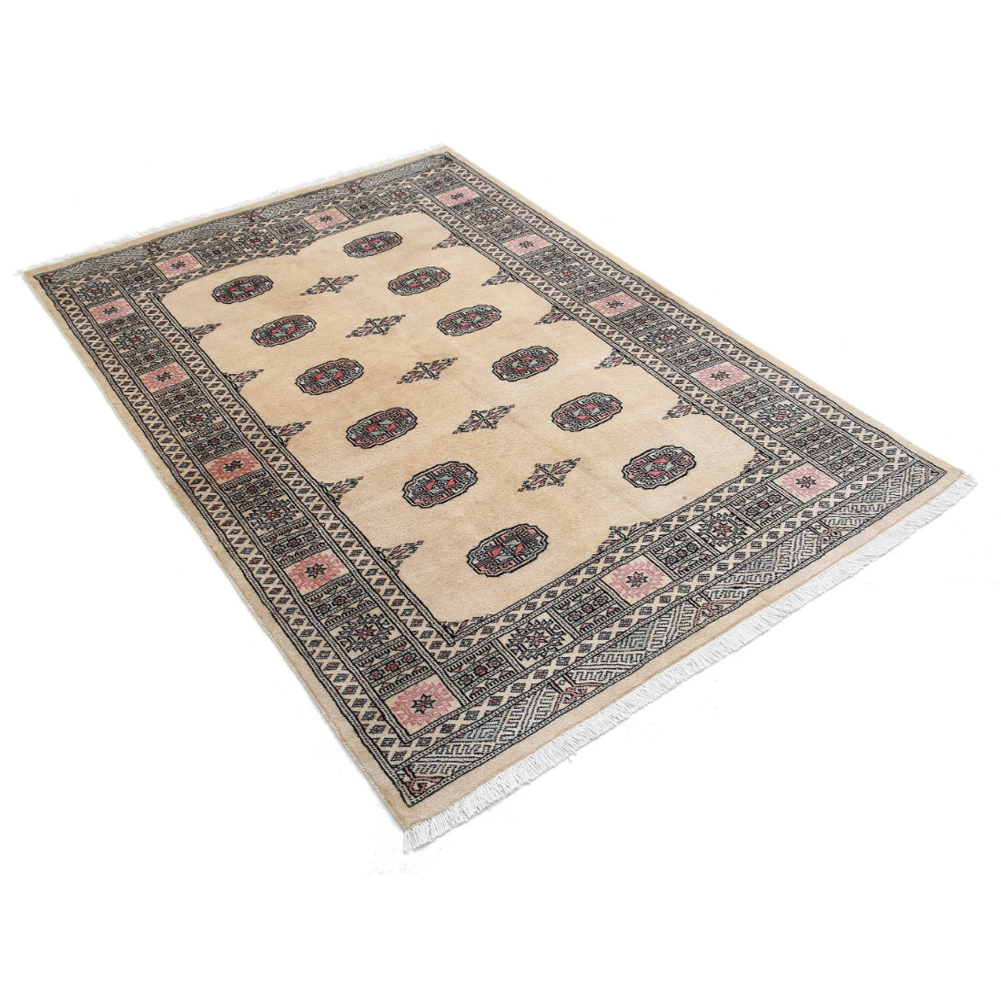 Alfombra tribal de lana Bokhara anudada a mano - 4'1'' x 5'10''